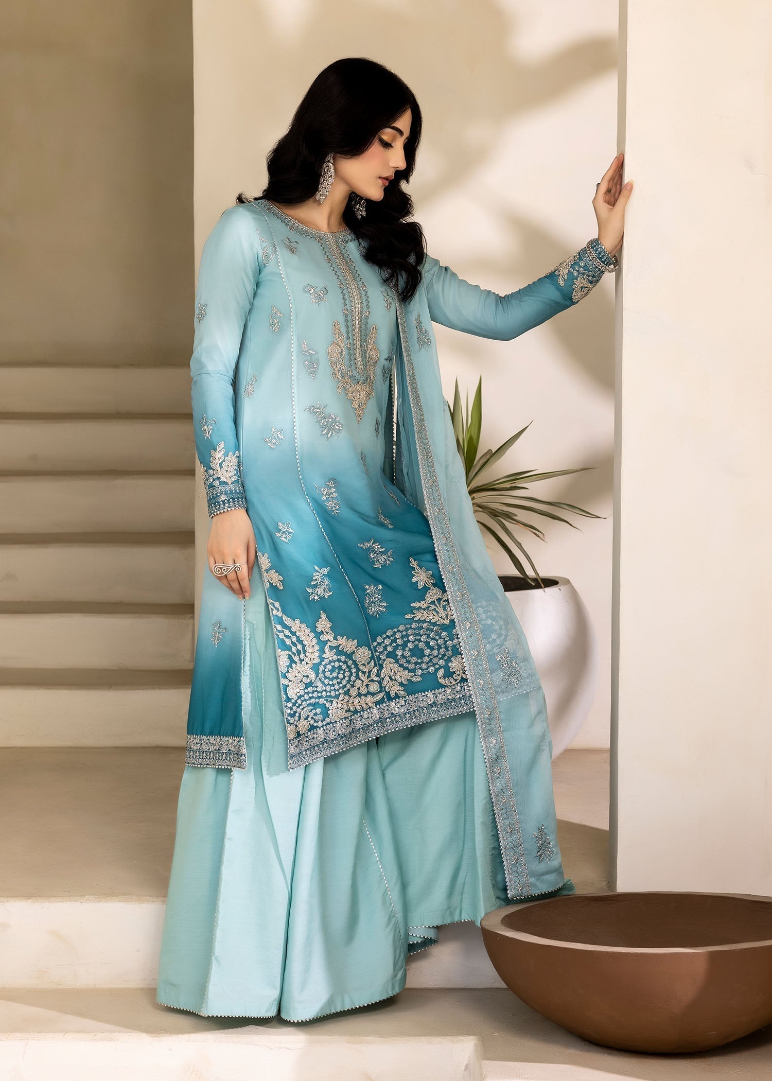 chiffon Sharara in Powder blue
