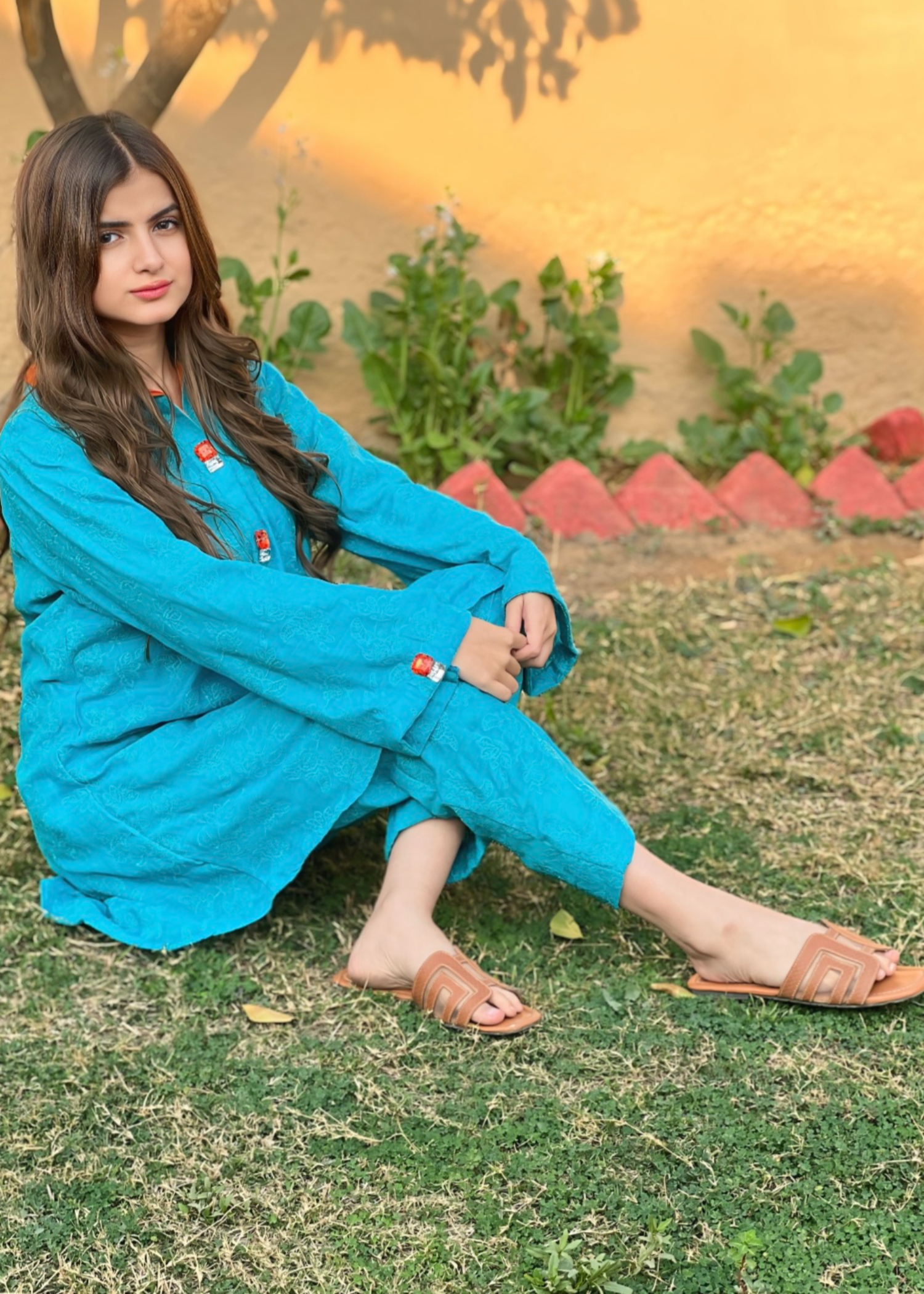 lawn cotton Short Frock in Azure