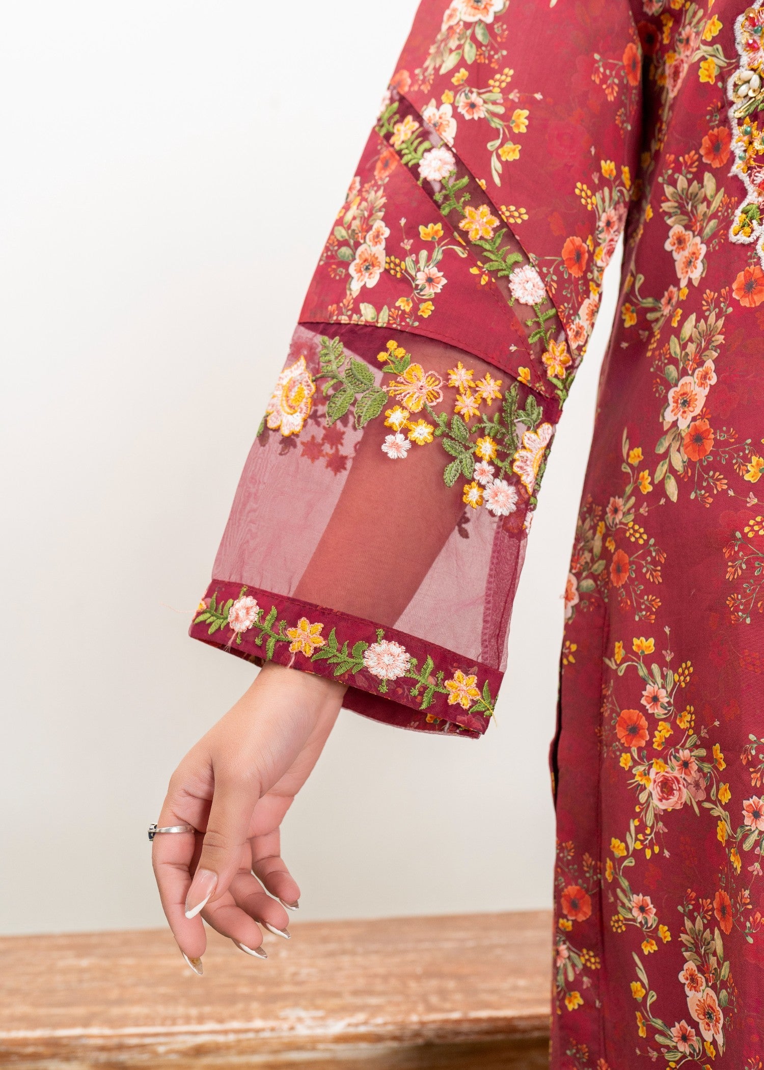 cambric Kurta Set in Maroon