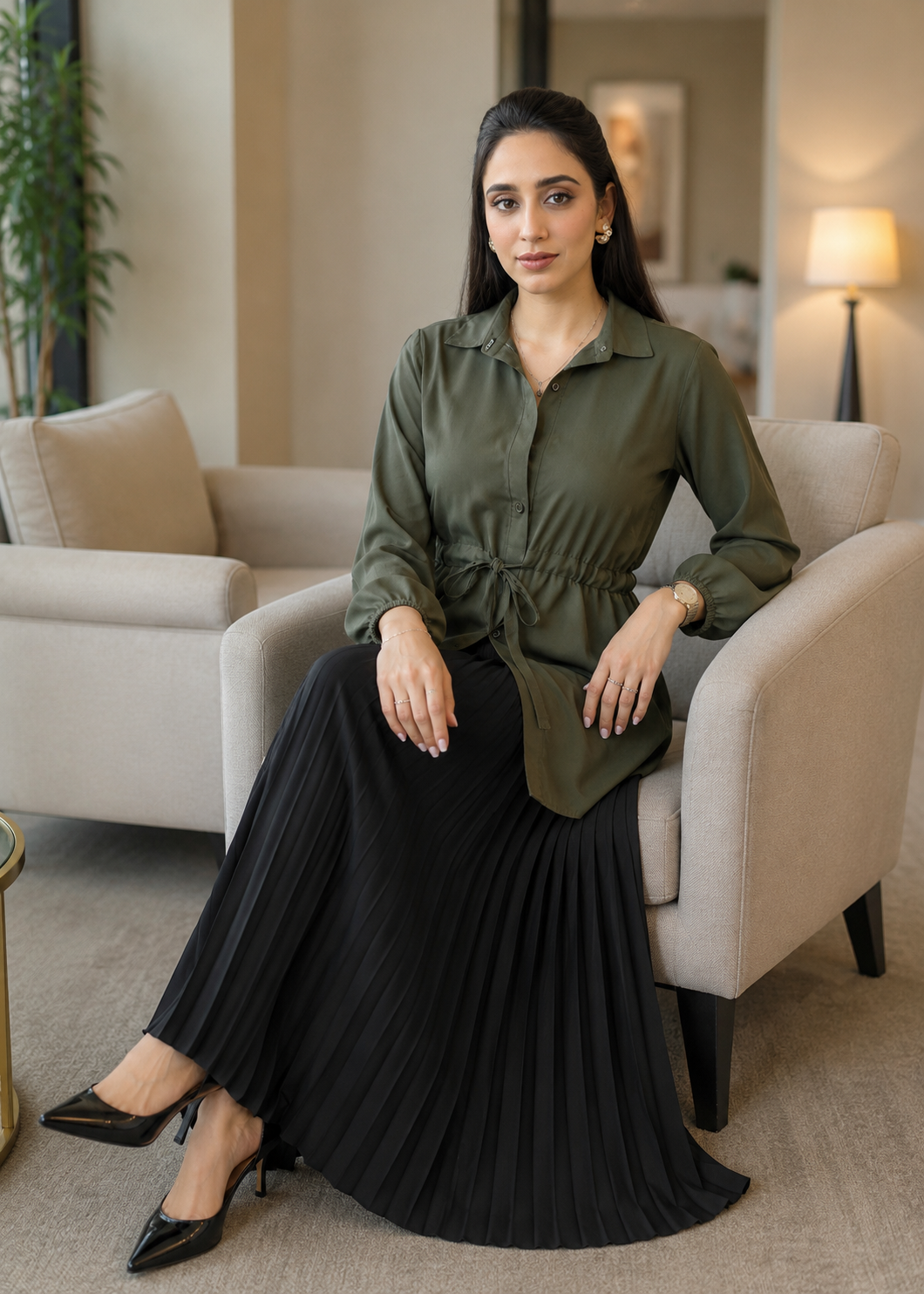 georgette Top in Army green