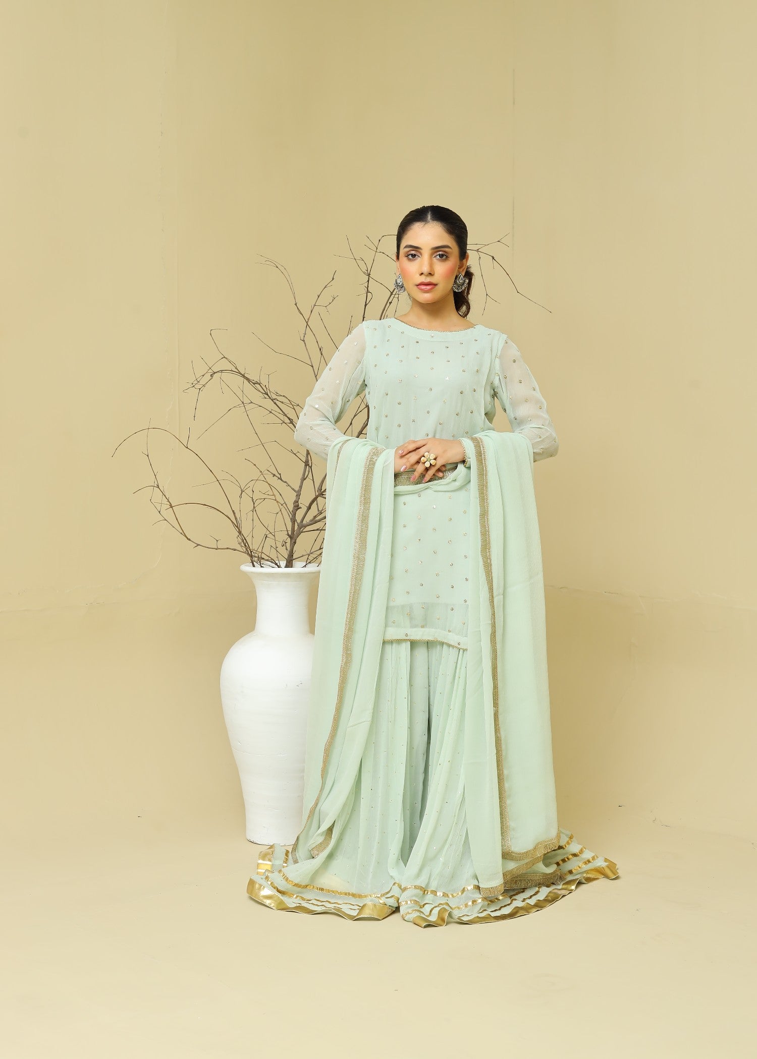 chiffon Sharara in Tea green