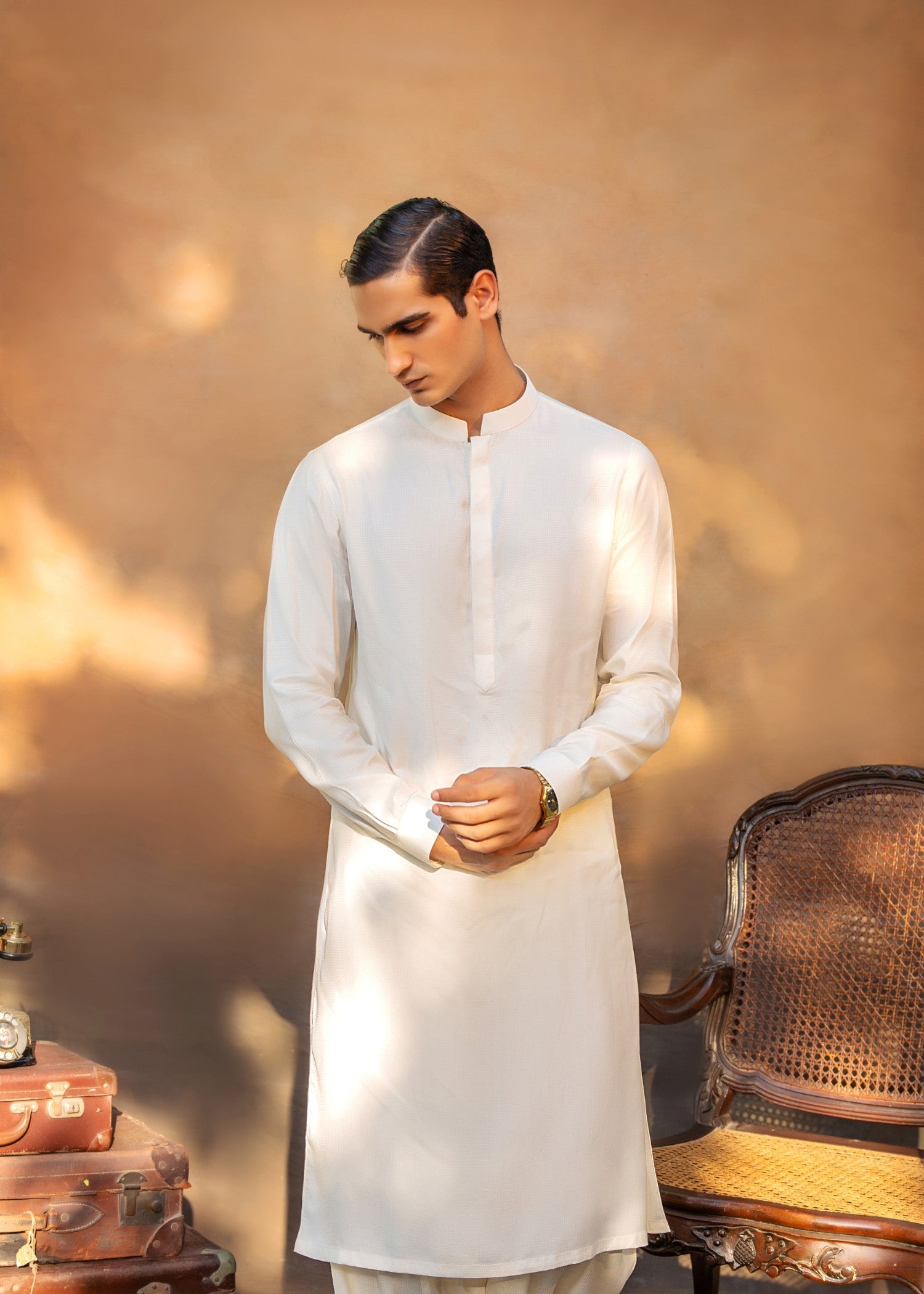 cotton dobby Shalwar Kameez in Cream