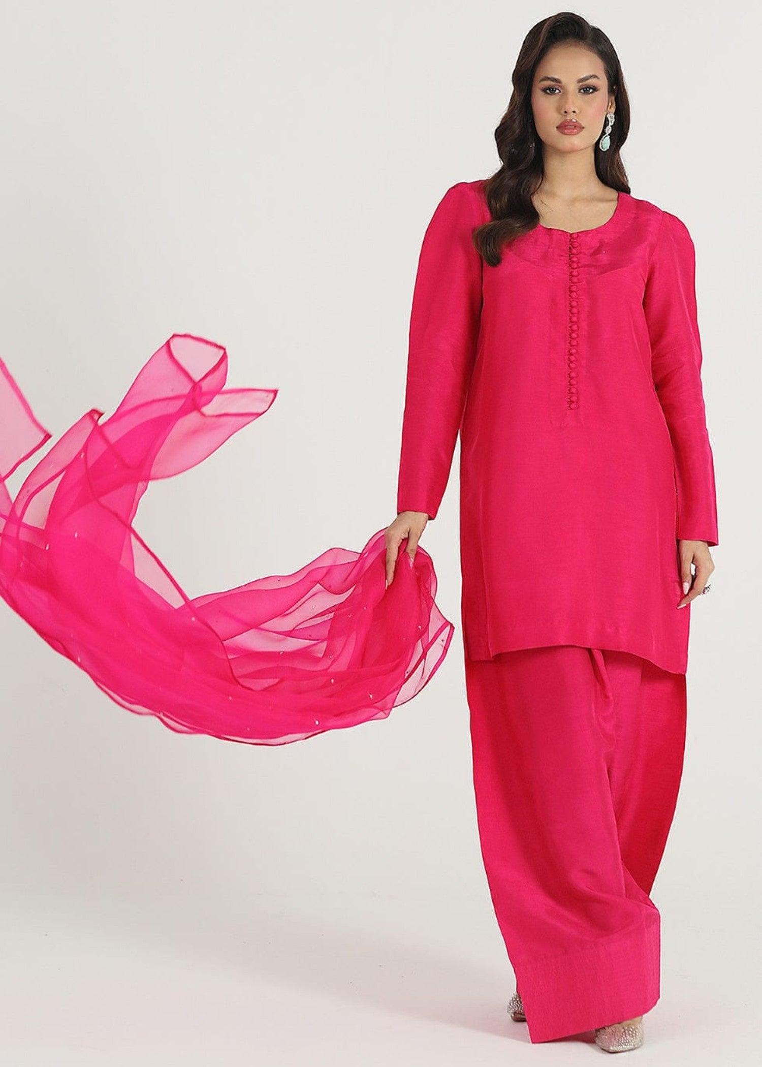 pk raw silk Kurta Set in Shocking pink