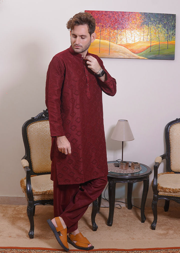 raw silk Shalwar Kameez in Maroon