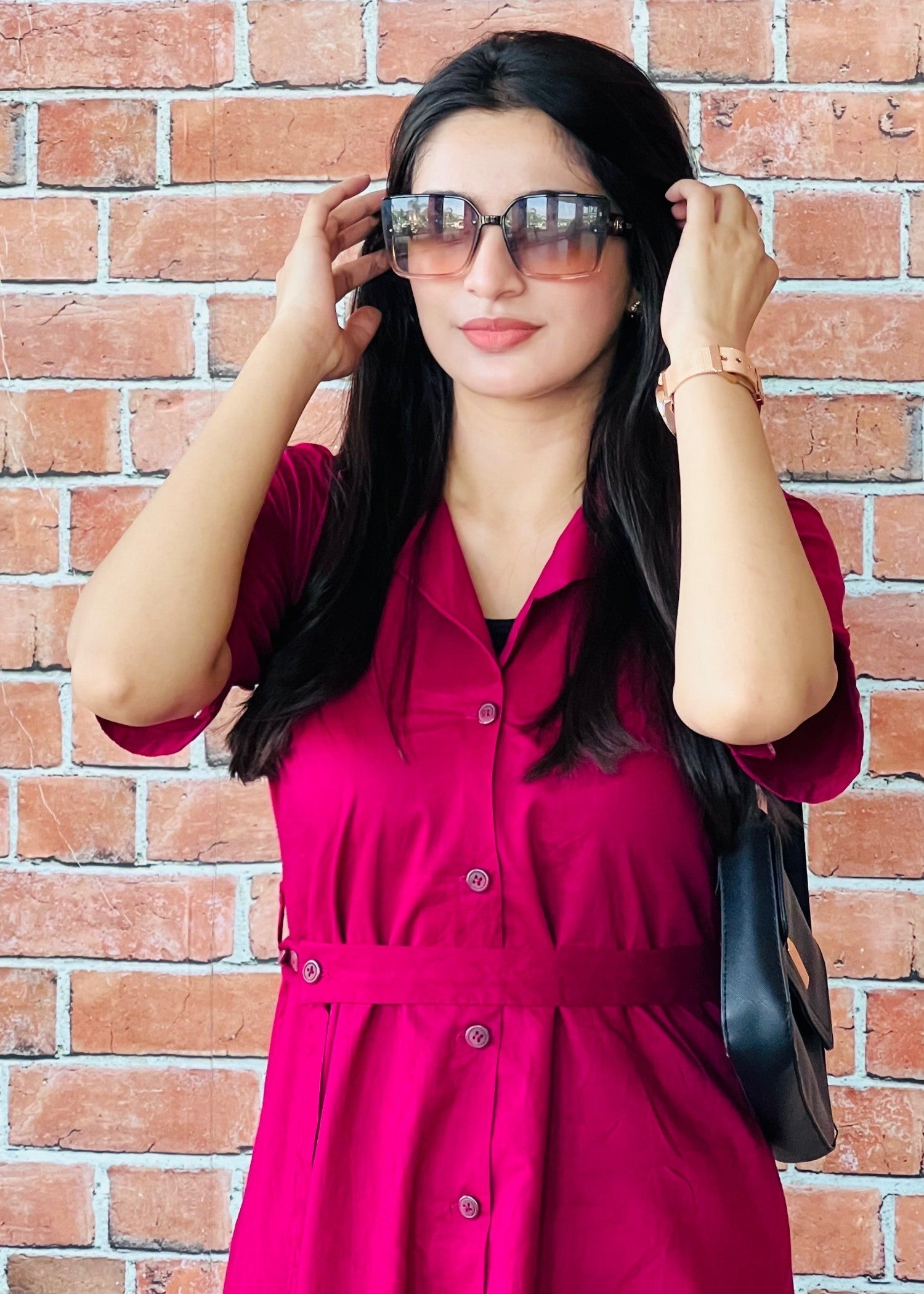 cotton Dress in Deep pink