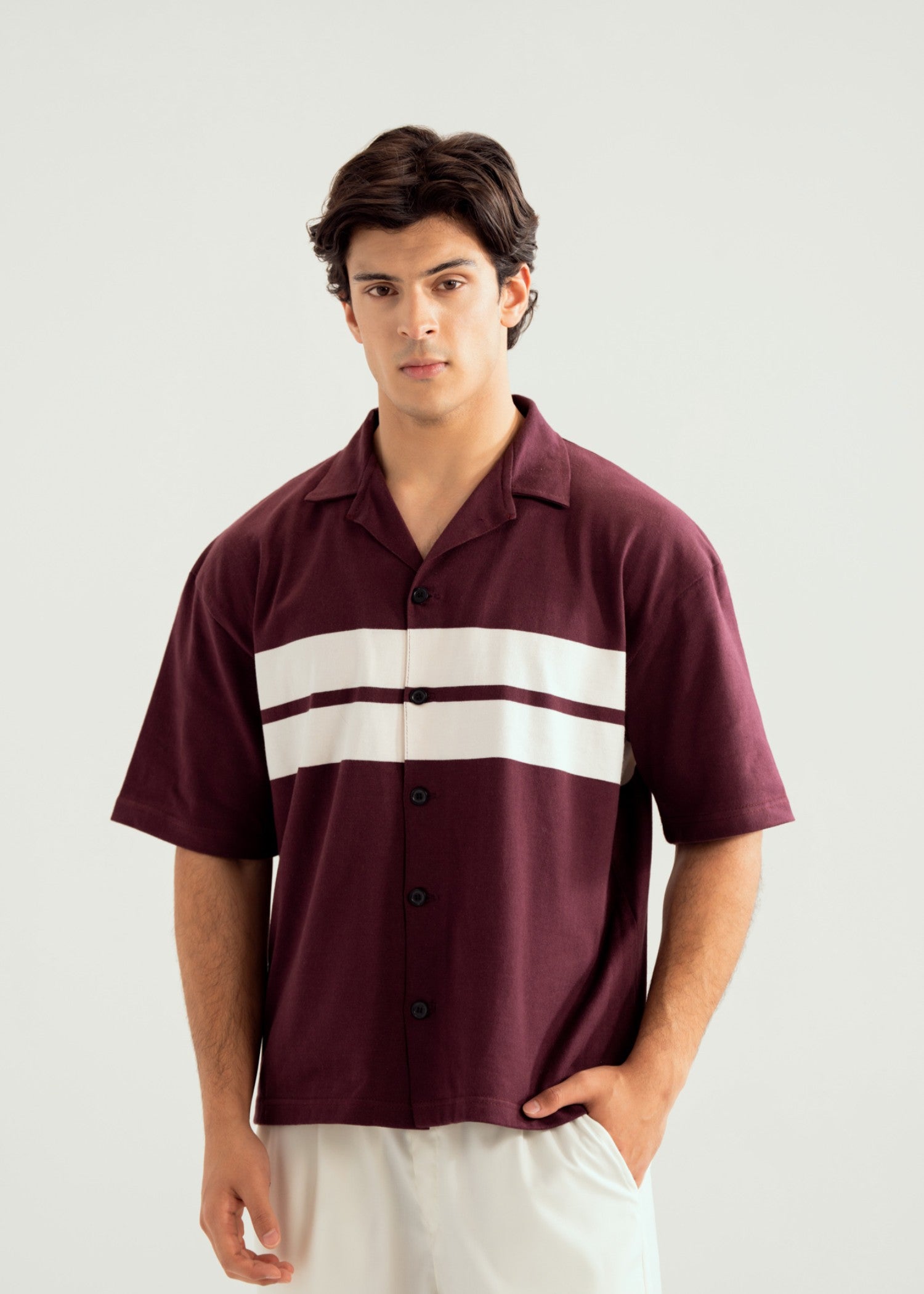 interlock knit Casual Shirt in Maroon, white