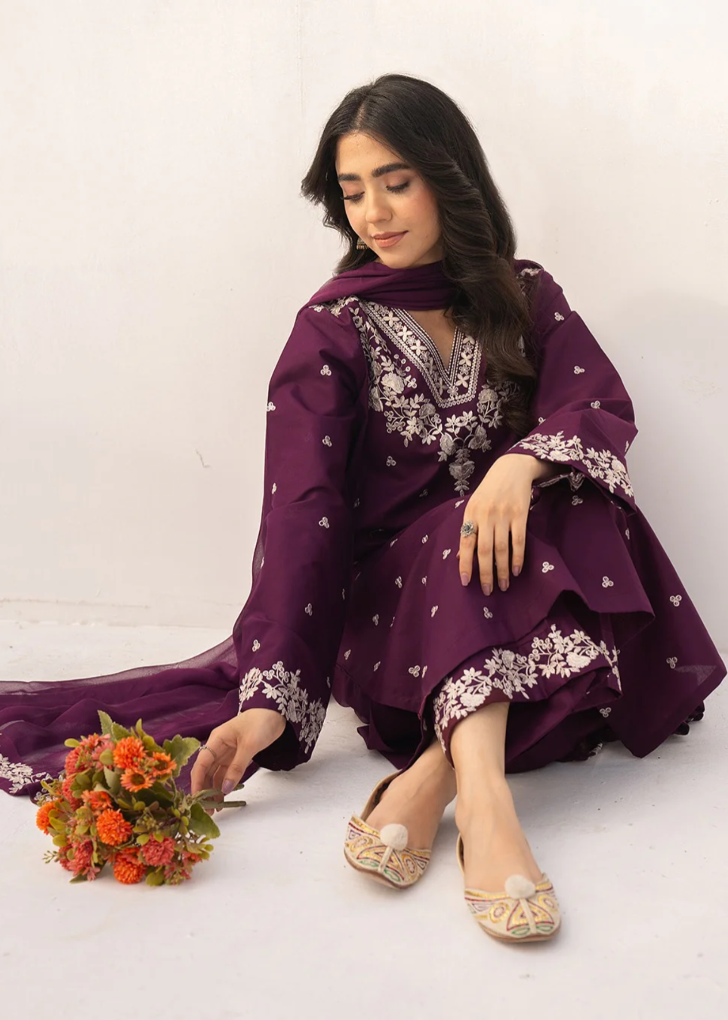 linen Kurta Set in Plum