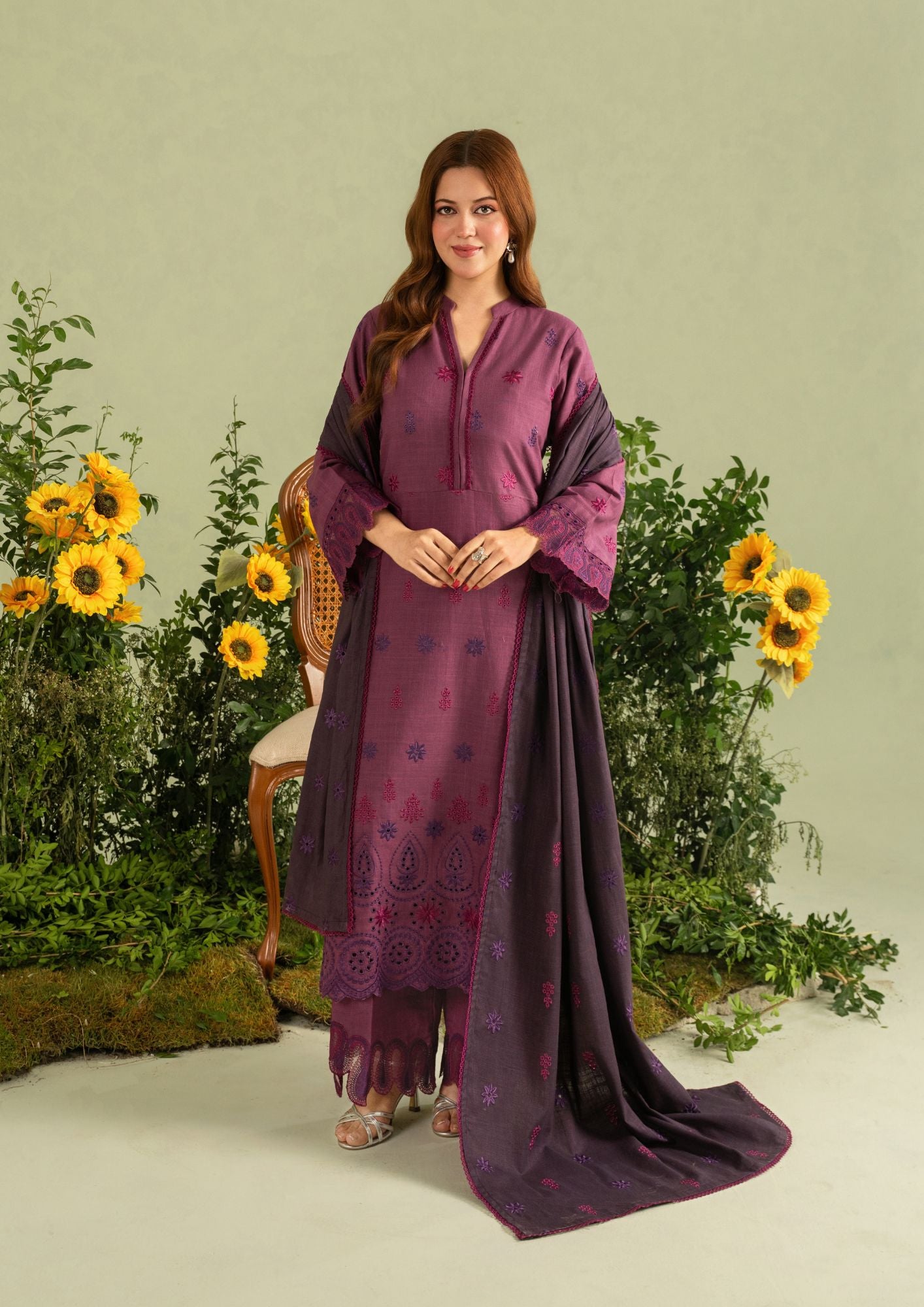 khaddar Kurta Set in Plum purple