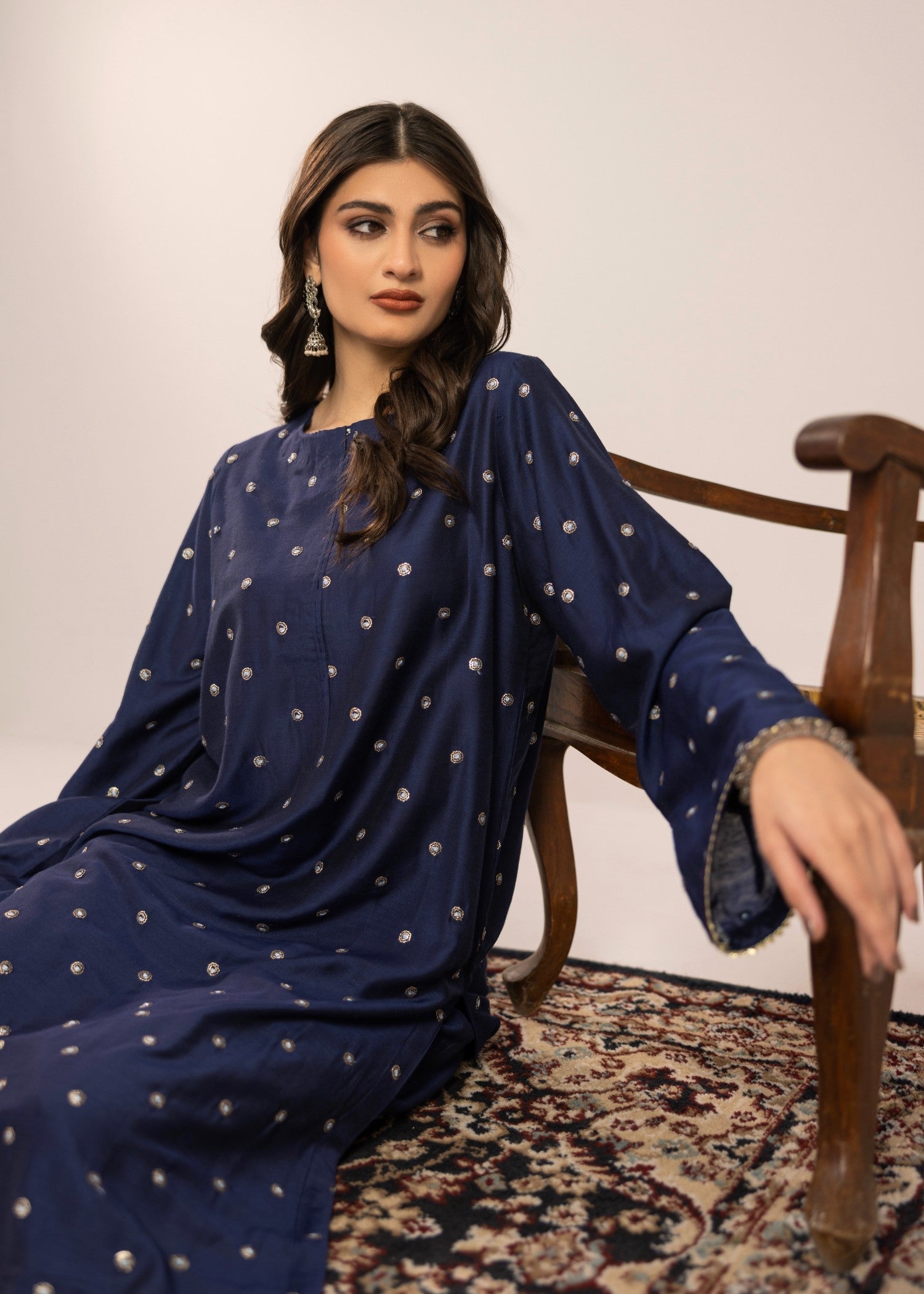 chambray Kurta Set in Royal blue