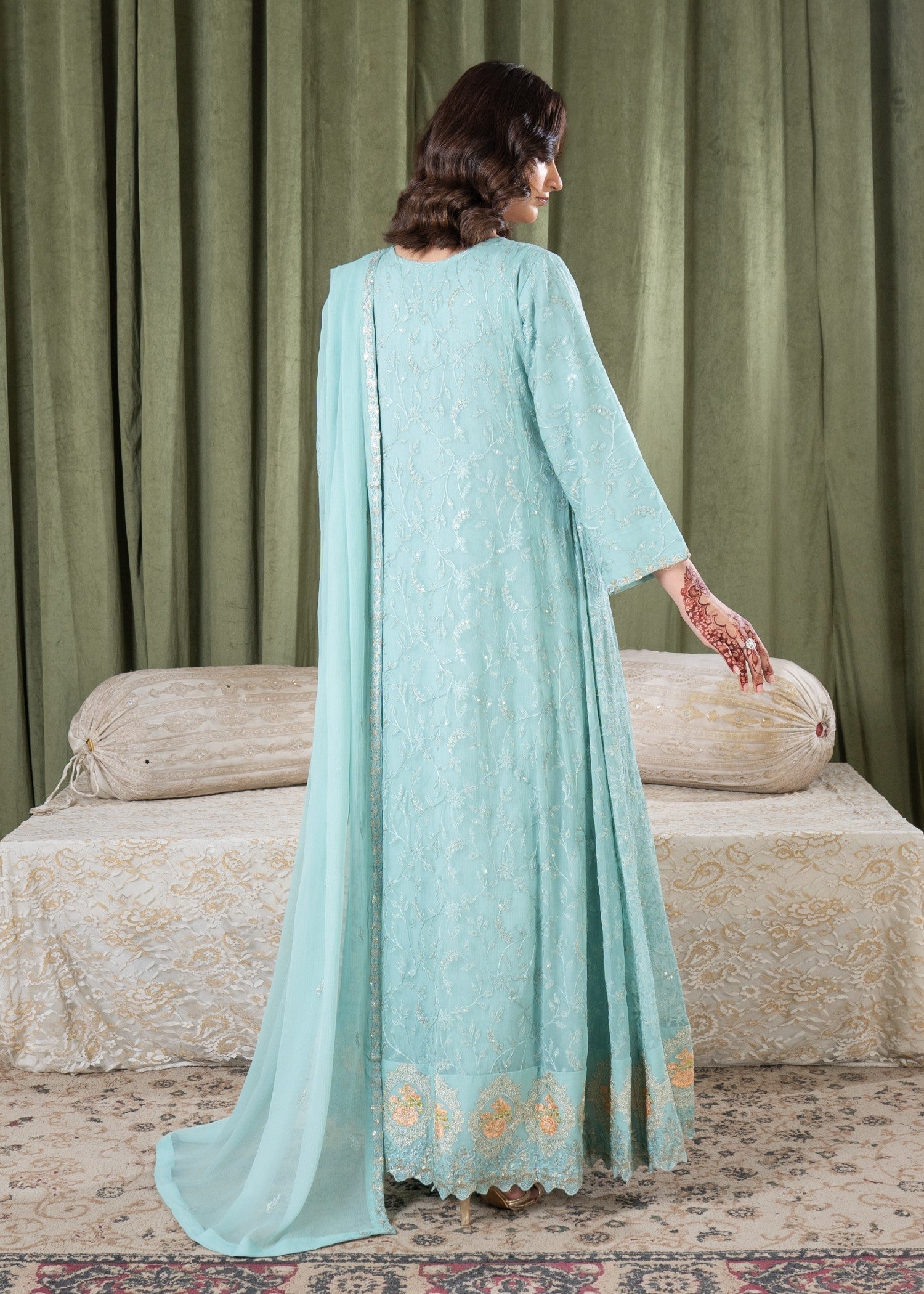 bemberg crinkle chiffon Maxi in Pastel green