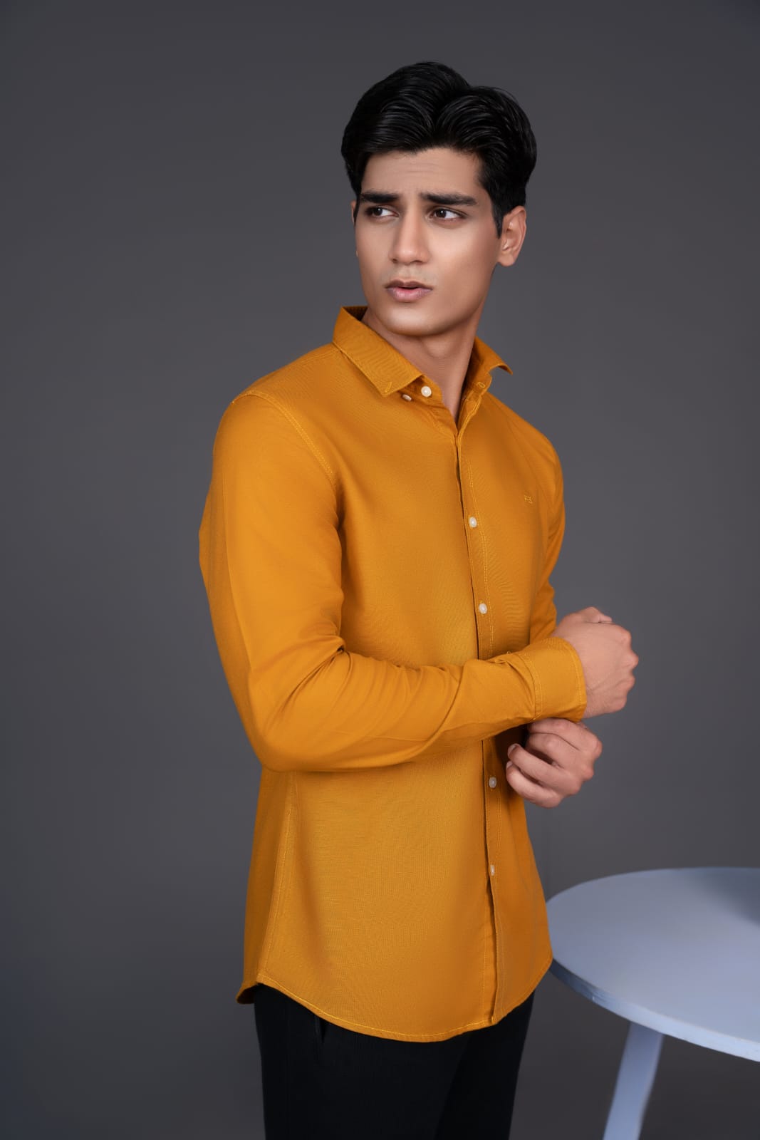 cotton Casual Shirt in Mustard by Pinstripe