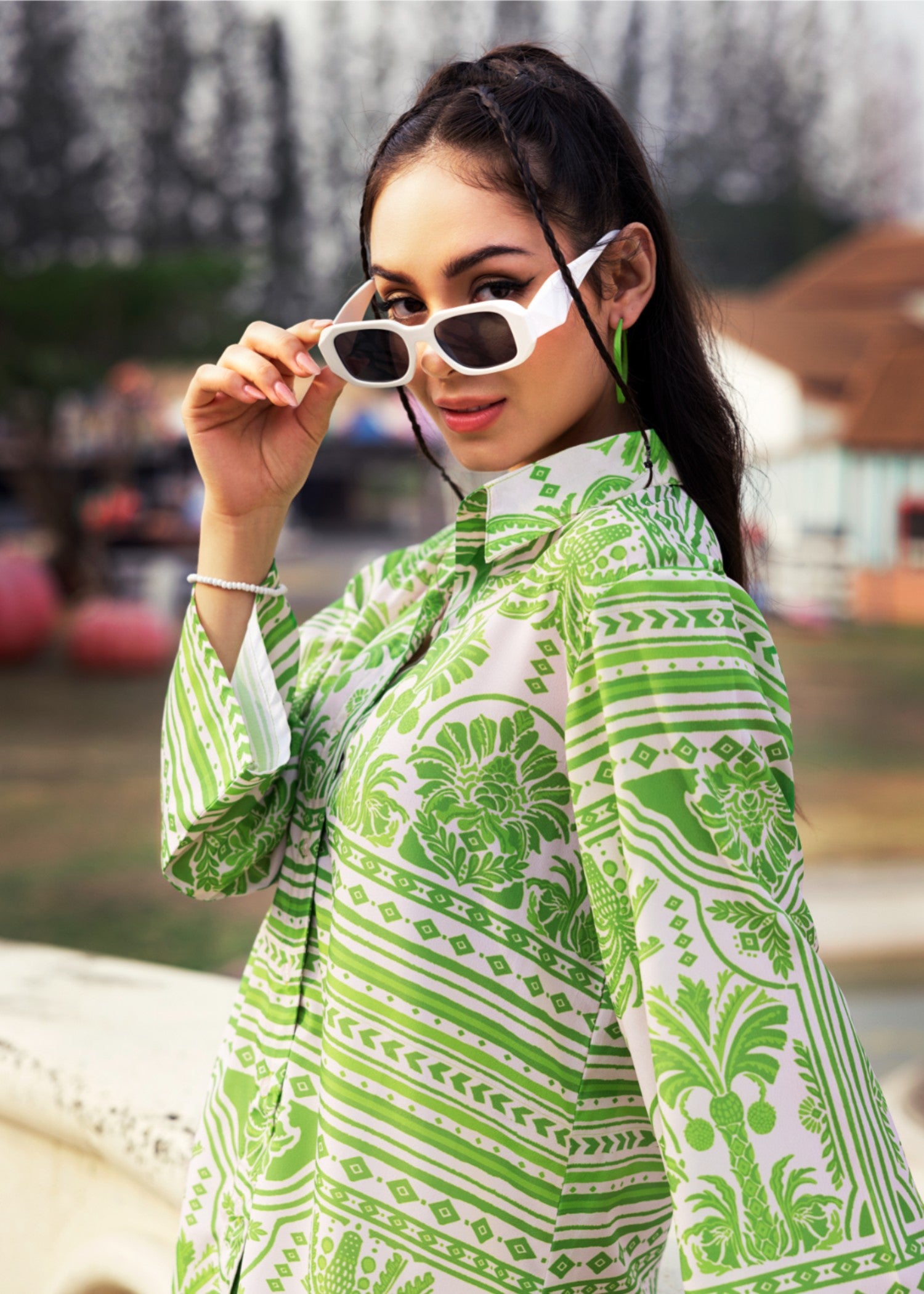 crepe Kurta Set in Apple green