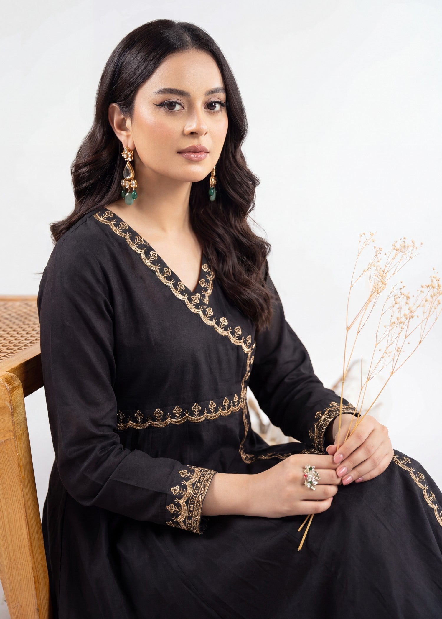 linen Angrakha in Black