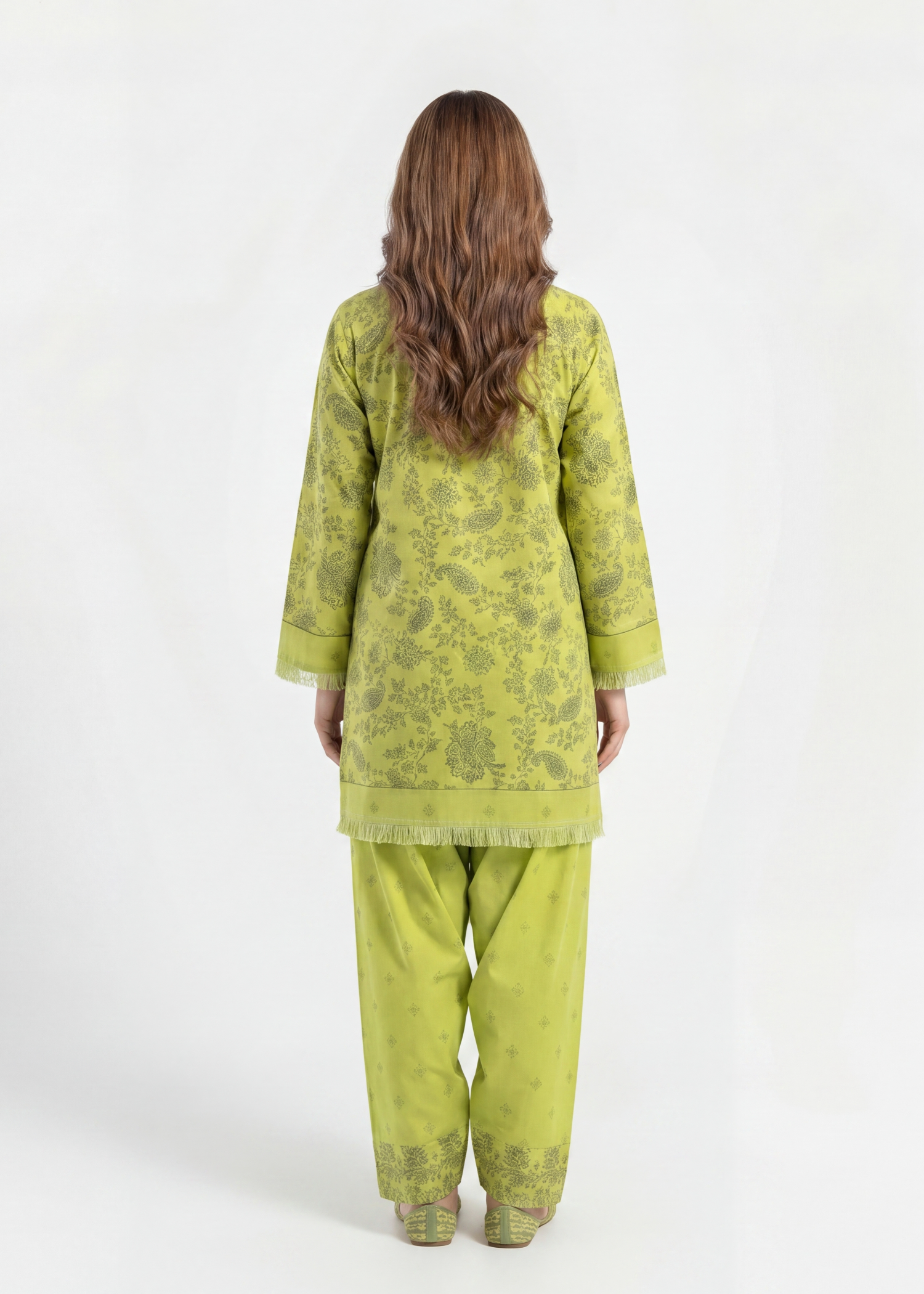 silk finish lawn Kurta Set in Key lime