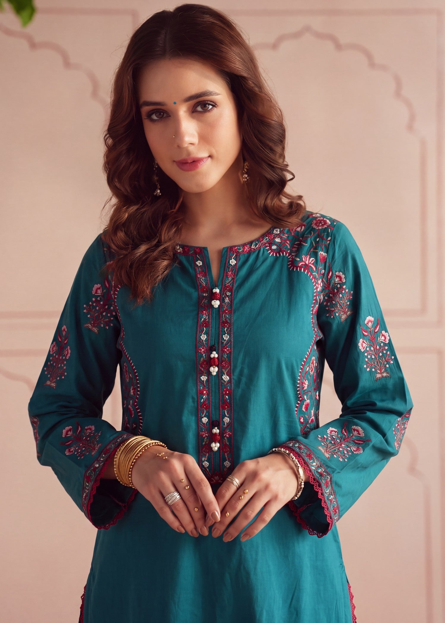 lawn Kurta Set in Teal, dark cyan
