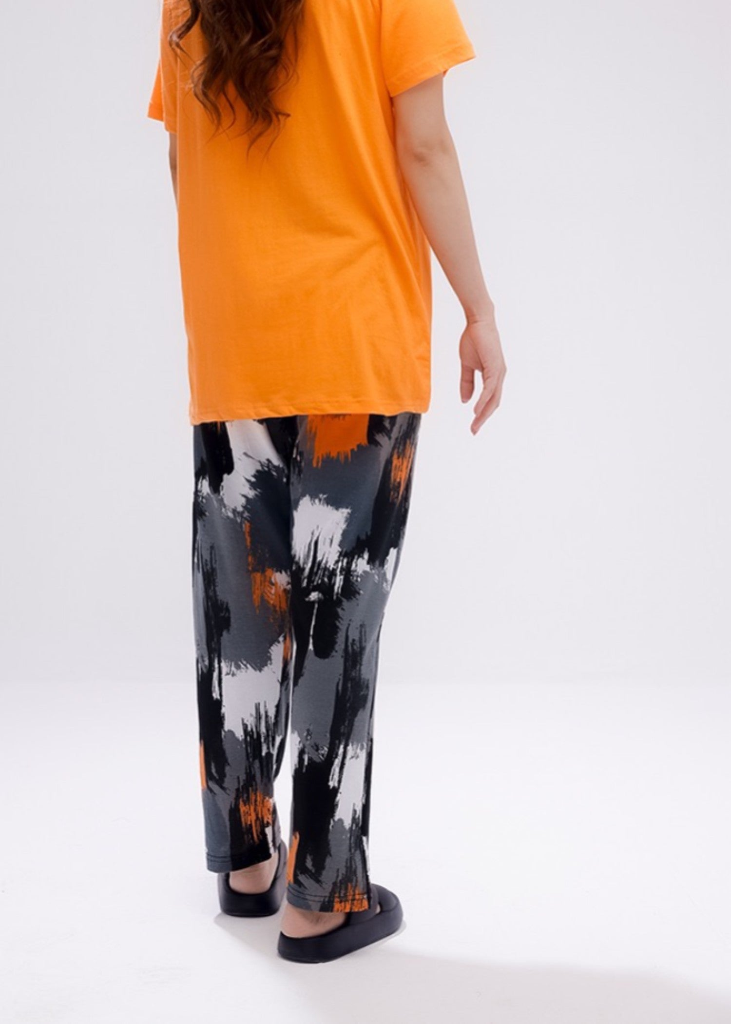 cotton jersey Trousers in Black, coral orange