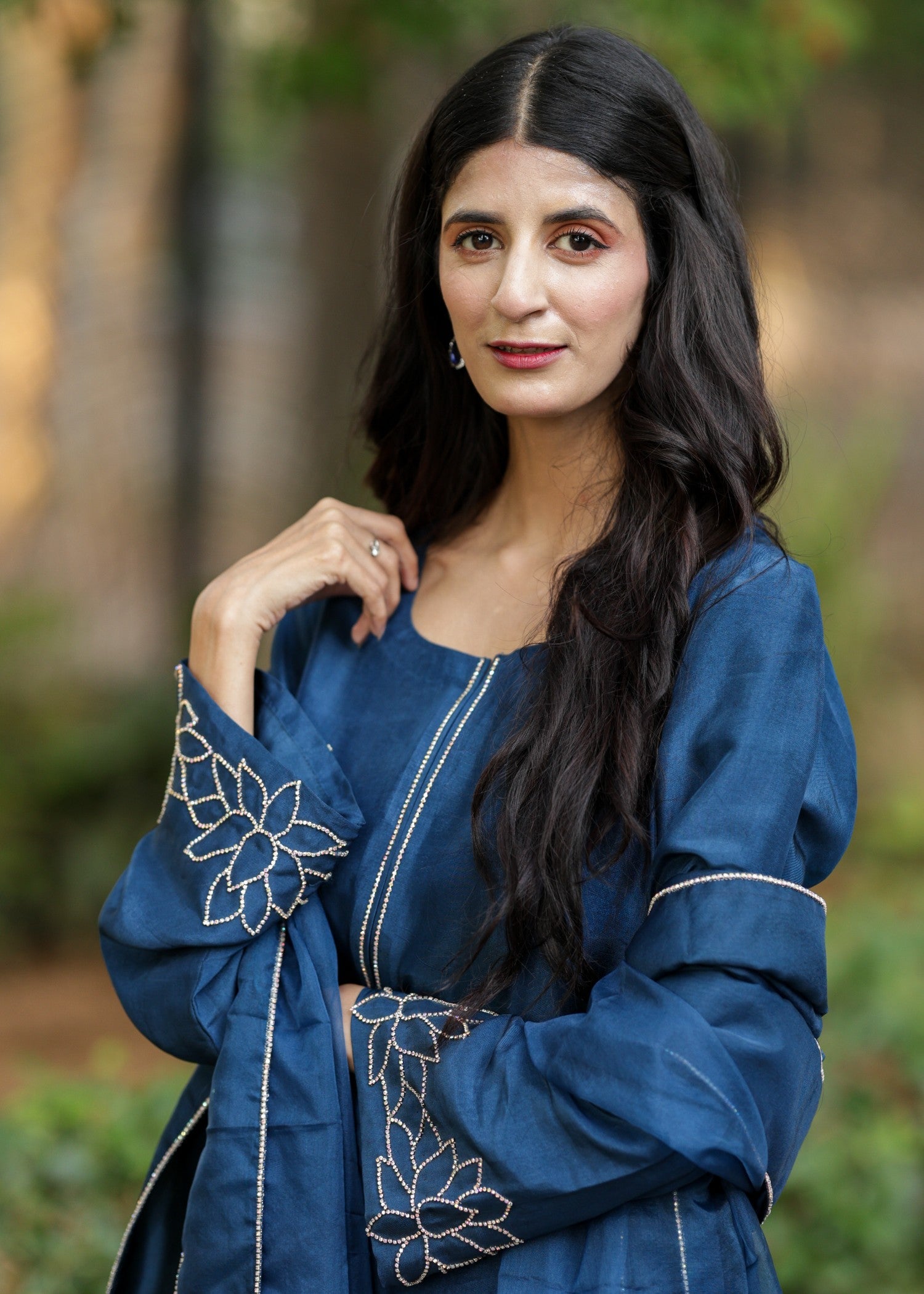 tussar silk Kurta Set in Prussian blue