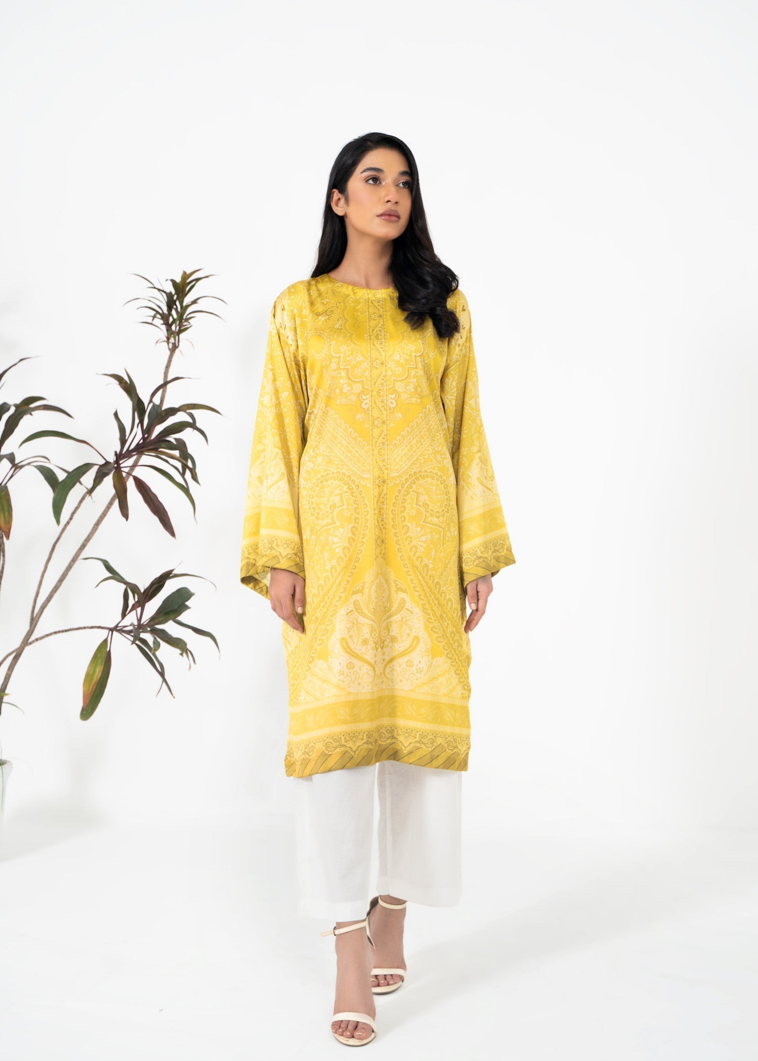 satin silk Kurti in Yellow