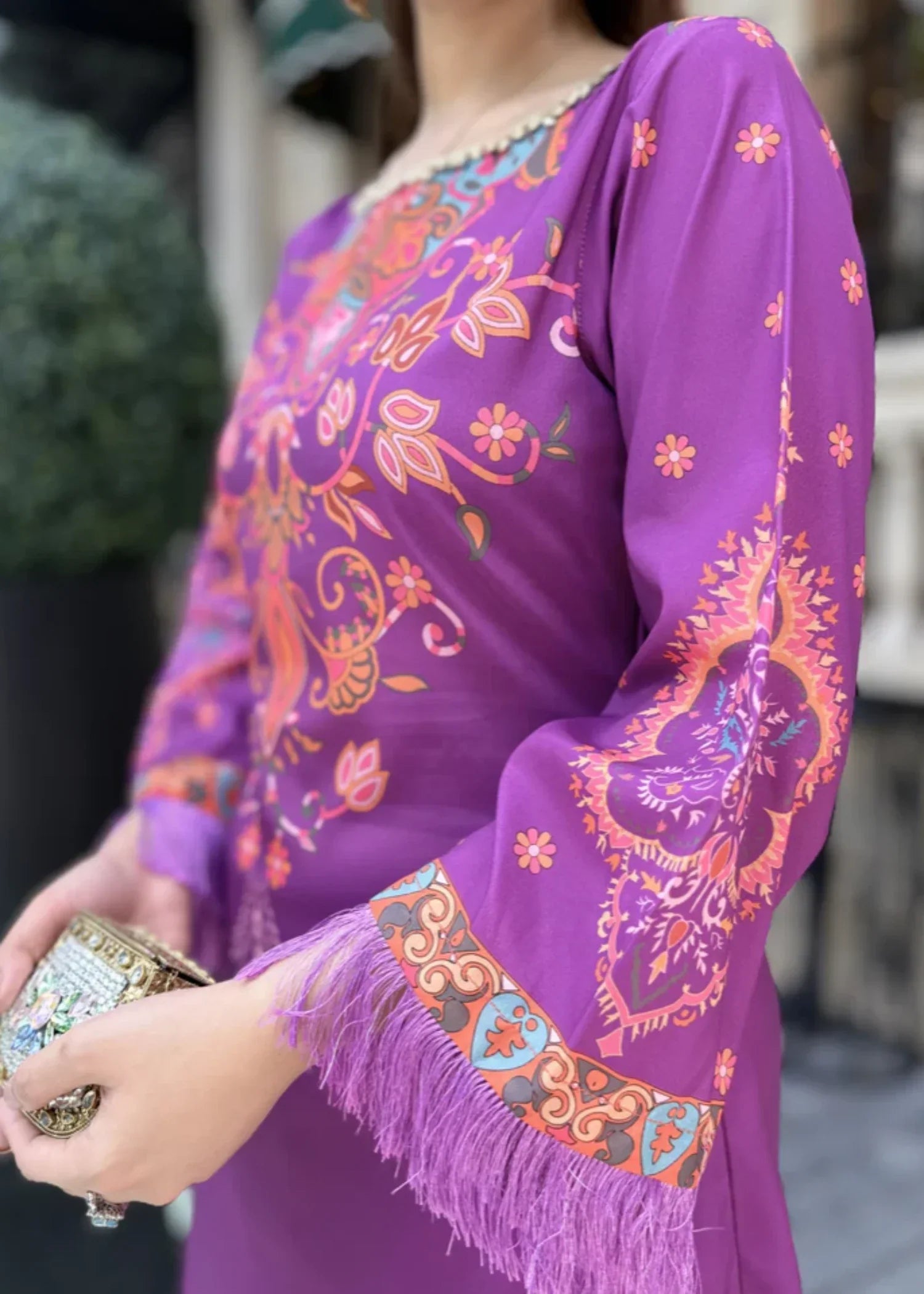 silk crepe Kaftan in Violet