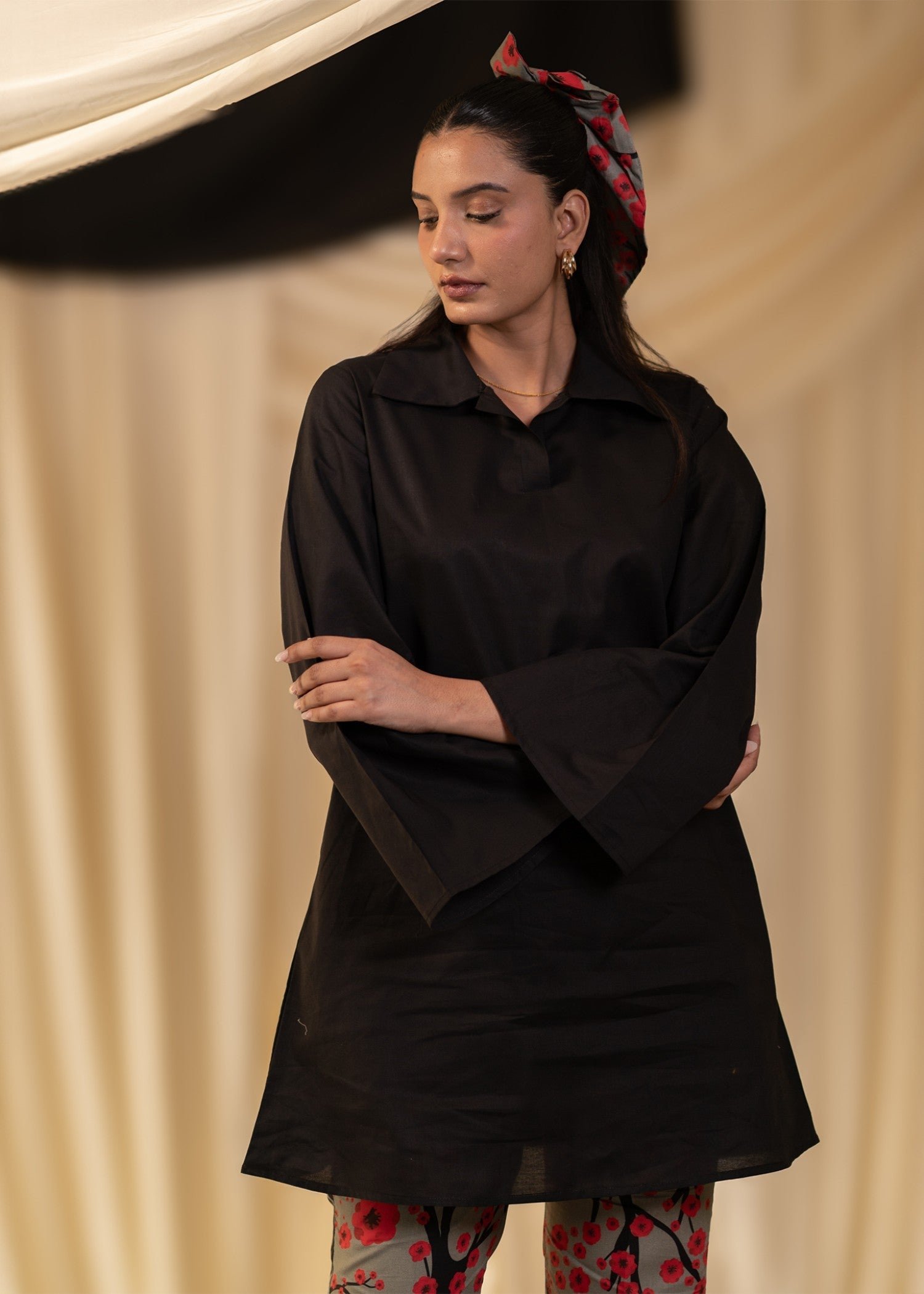 cambric cotton Tunic in Black