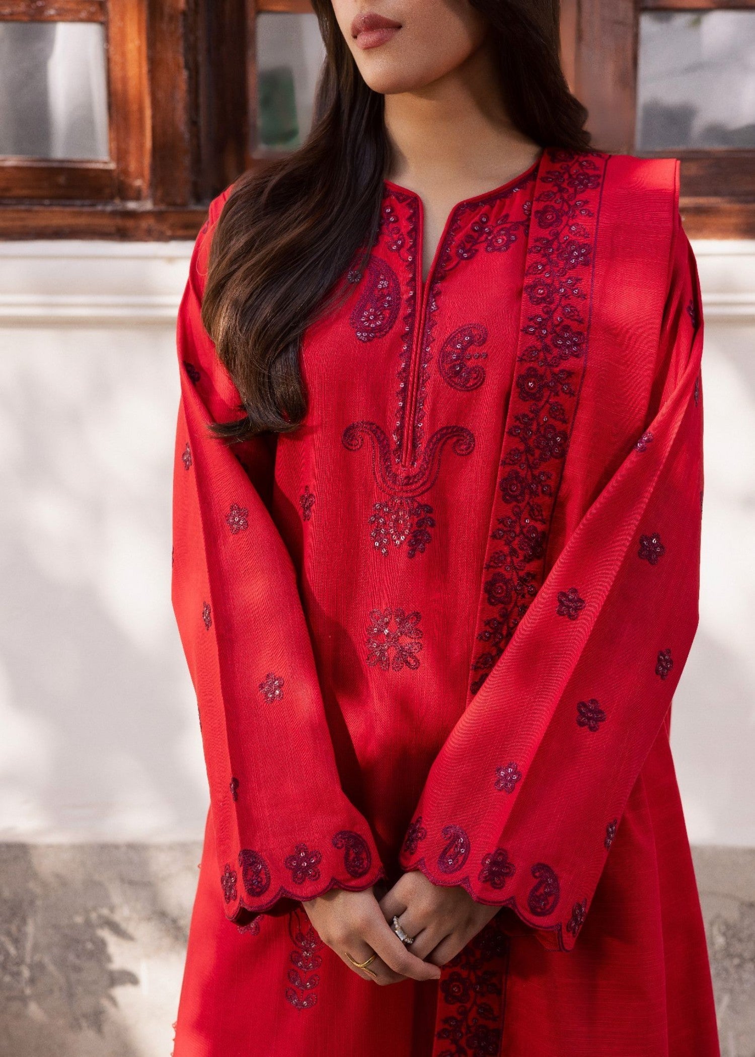 karandi Kurta Set in Red