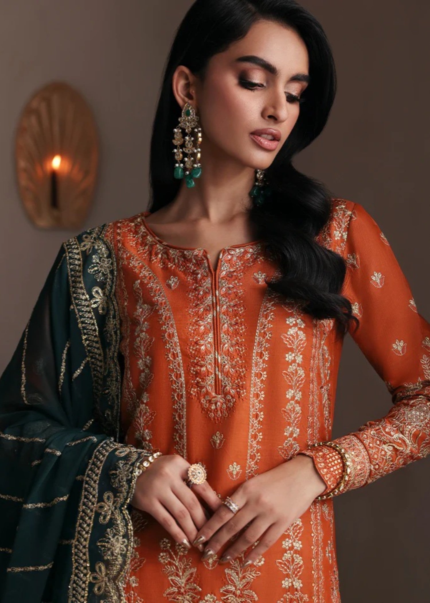 raw silk Sharara in Pumpkin orange