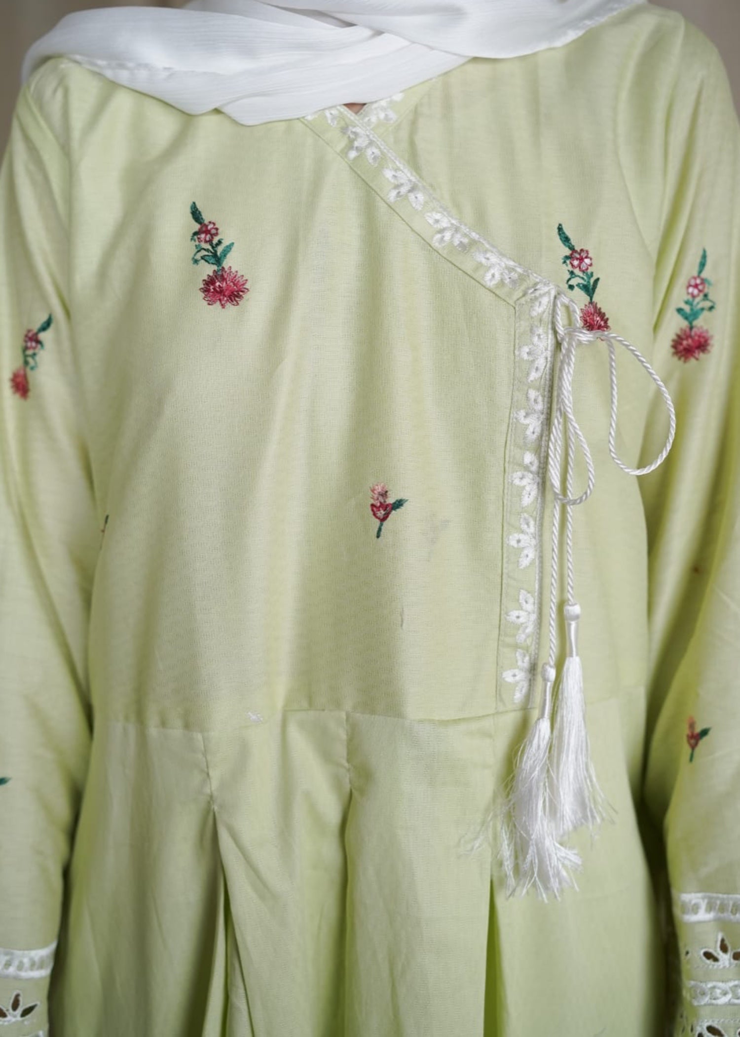 lawn Angrakha in Pistachio green