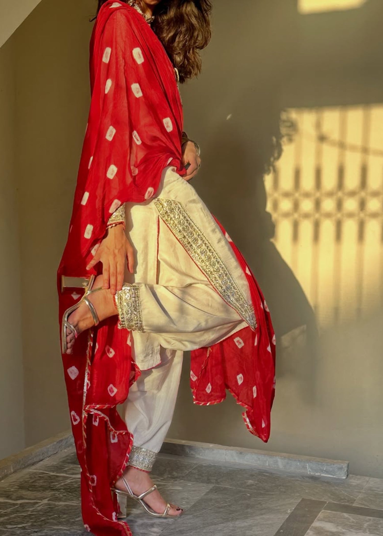 korean raw silk Kurta Set in Pearl white