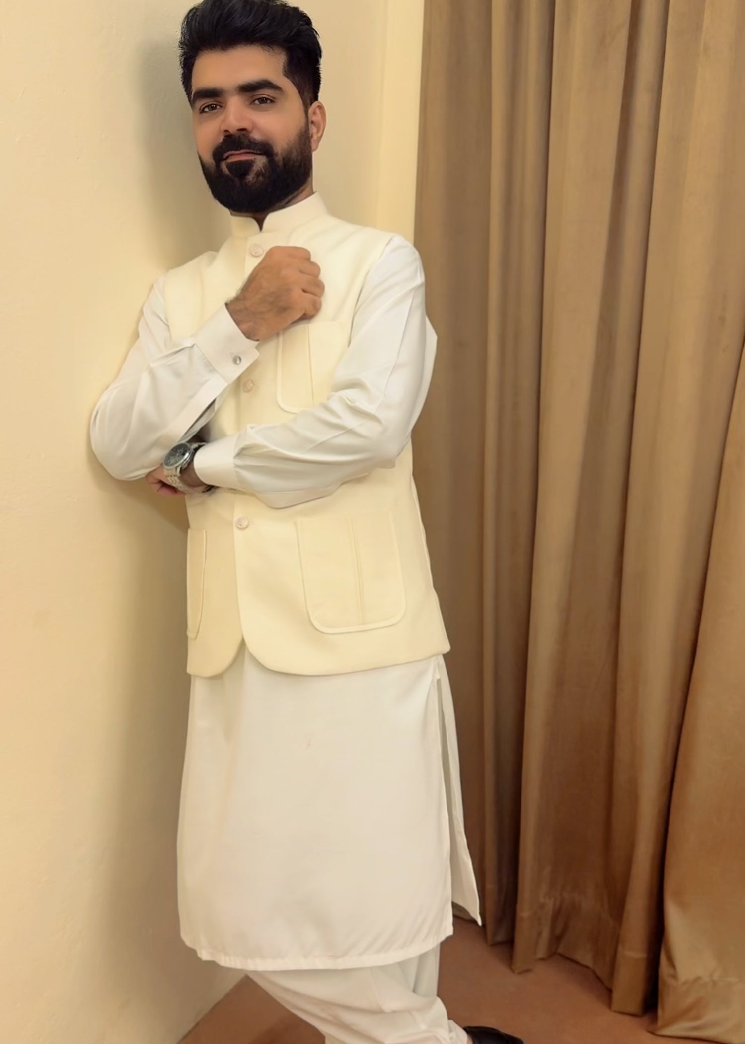 tropical Waistcoat in Off-white, ivory