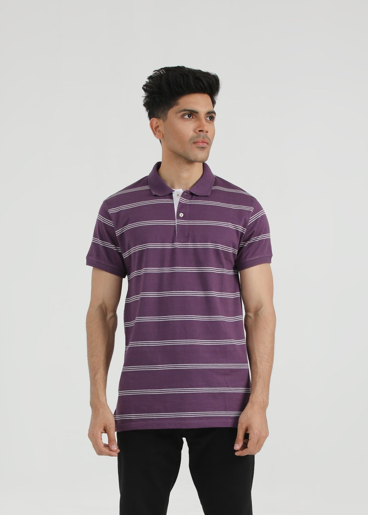 single jersey knit Polo Shirt in Purple