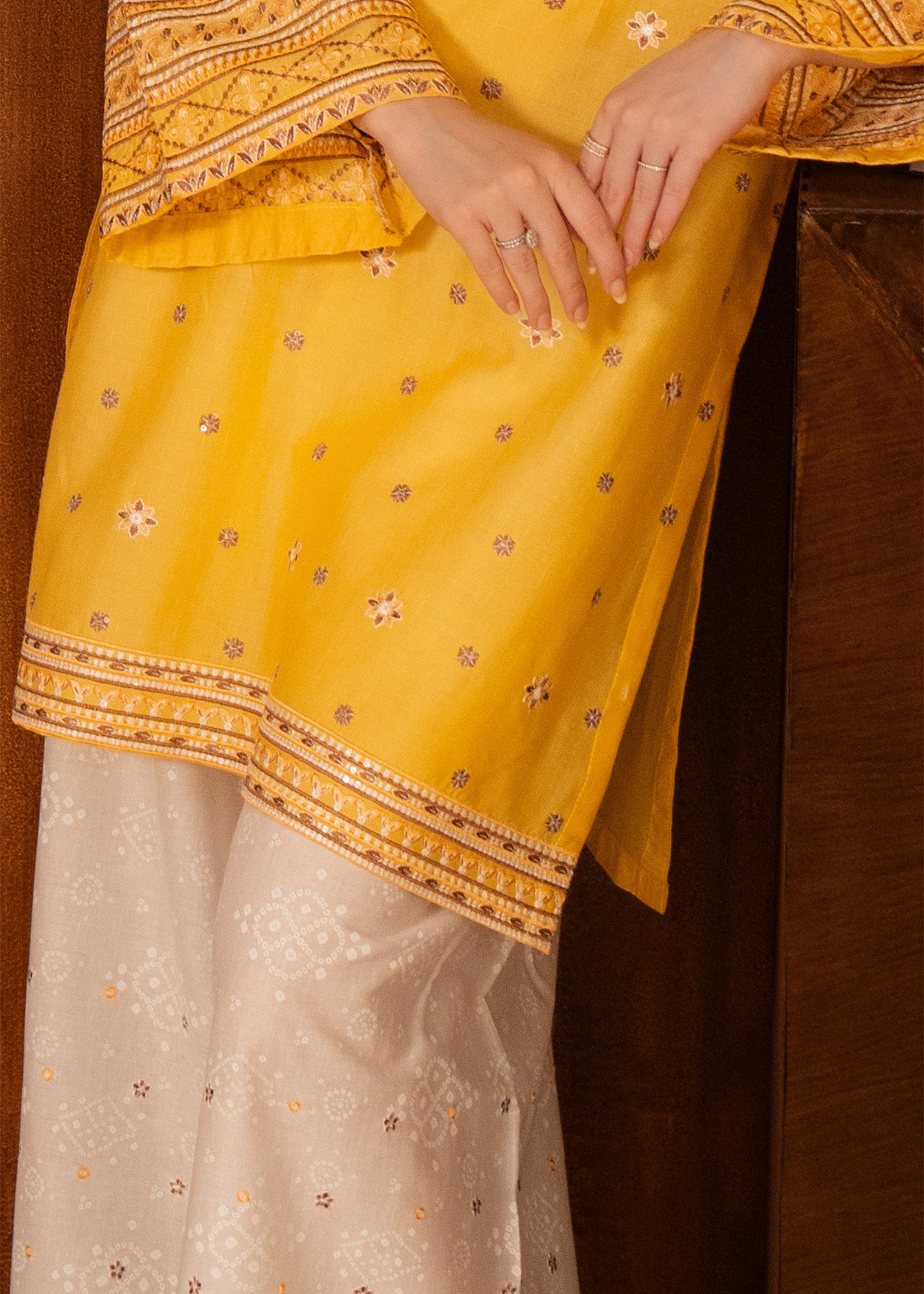 lawn Kurta Set in Yellow, white