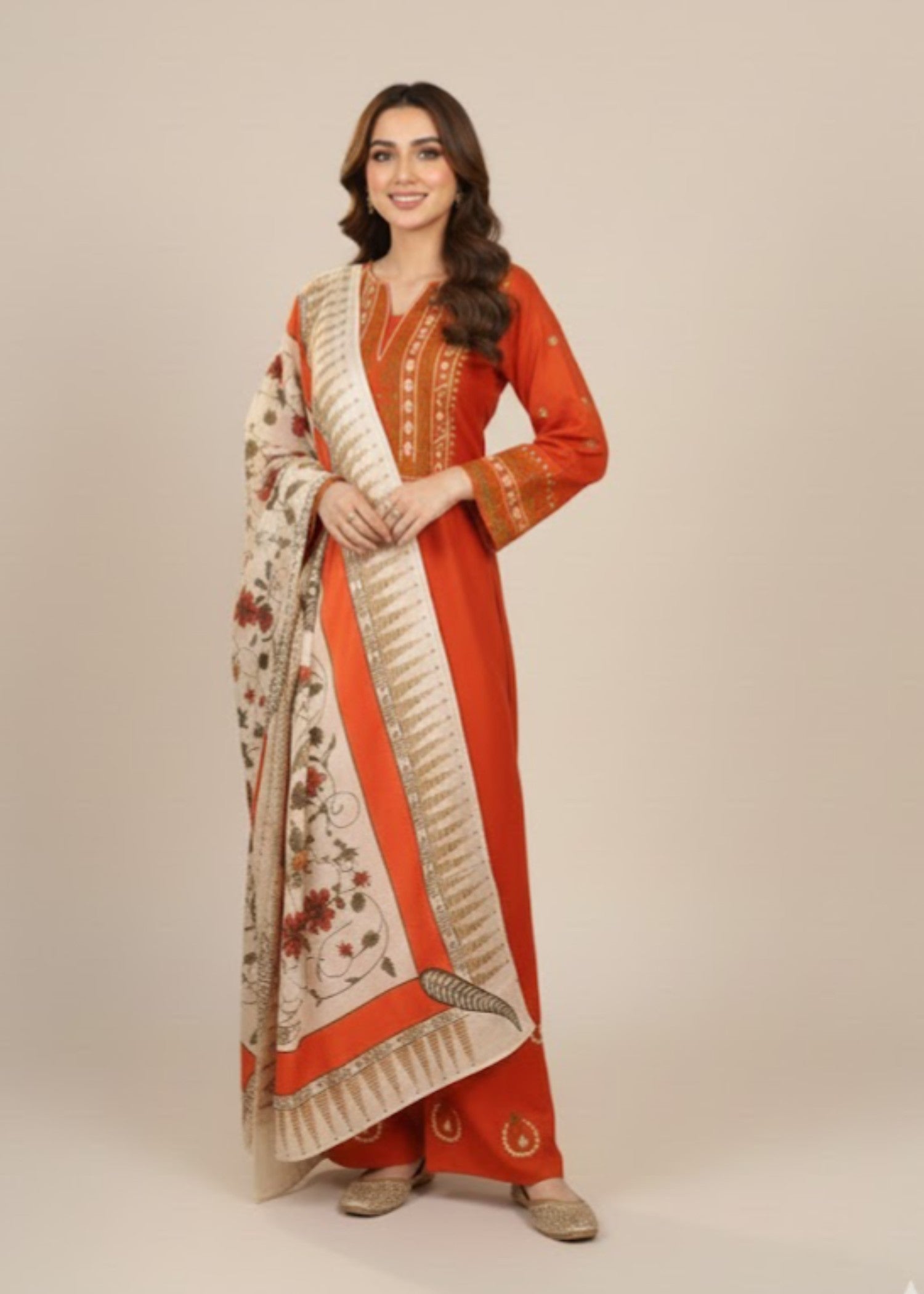 linen Kurta Set in Rust orange