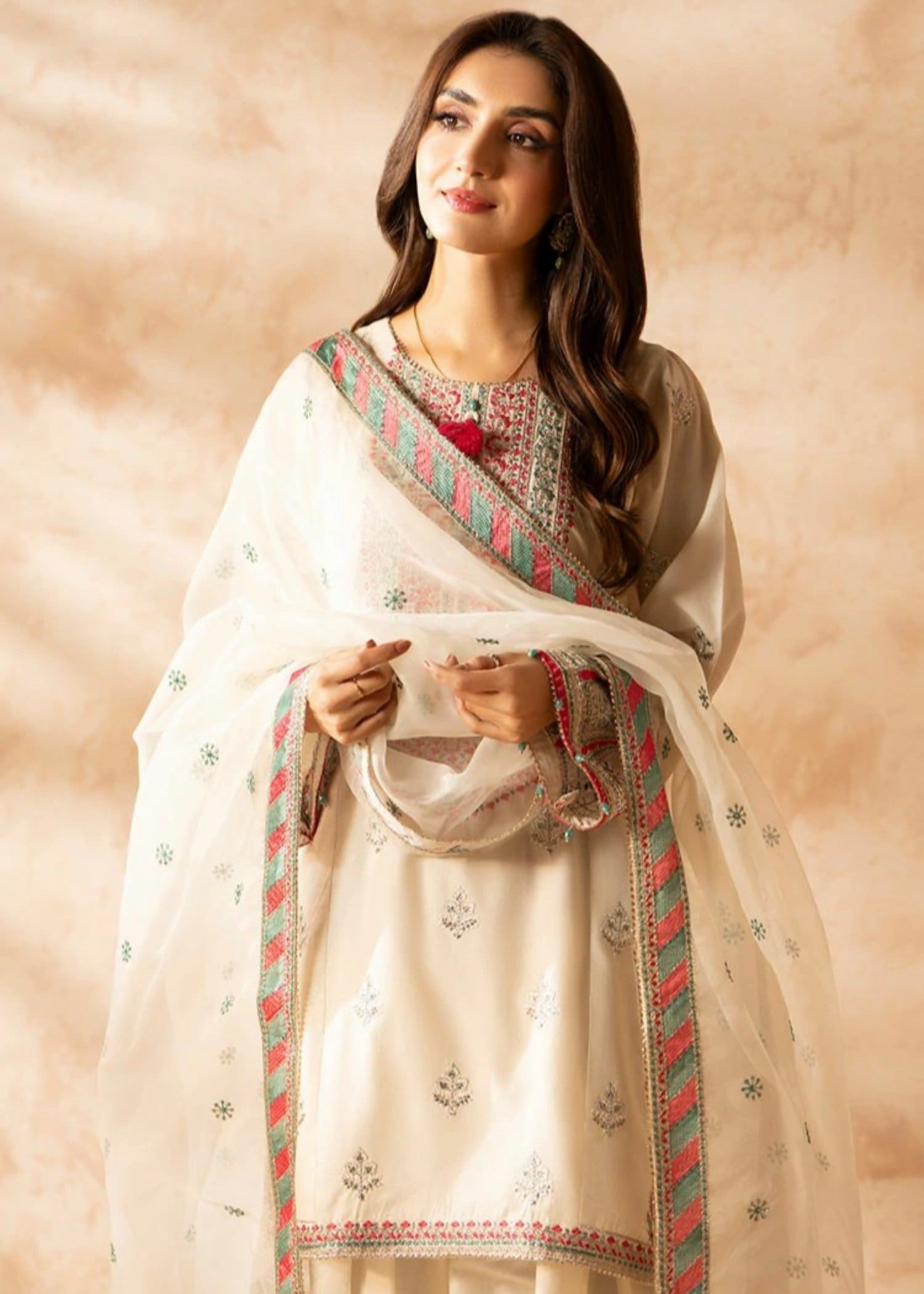 cambric Kurta Set in Off-white, vanilla