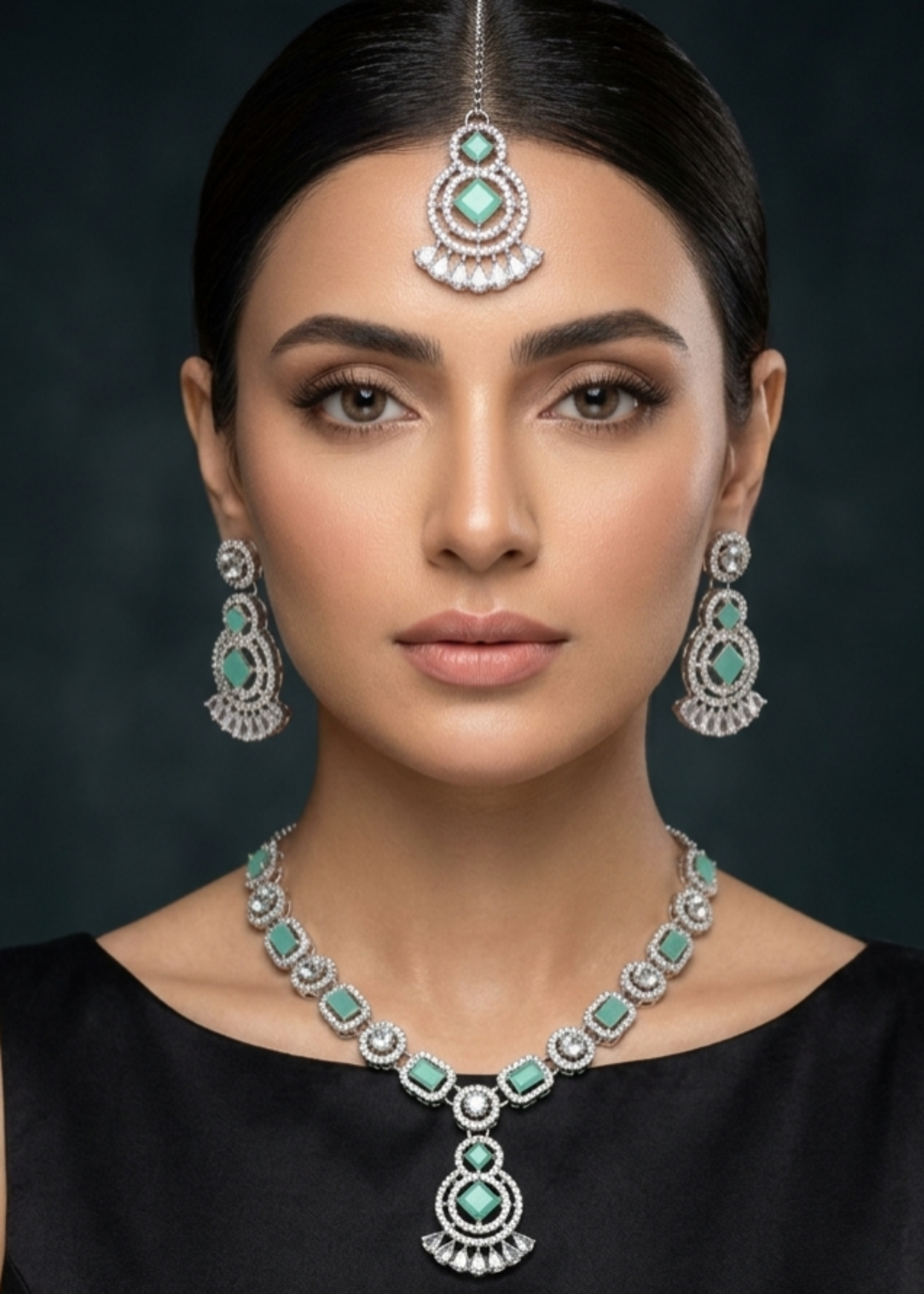 Jewelry Set in Silver, mint green Color by - Trendy Women Jewelry Set ISJ2772