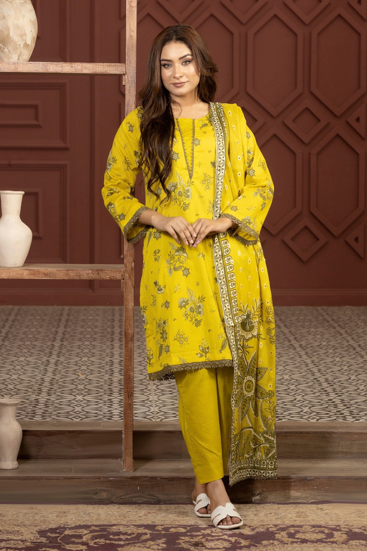 lawn voile Kurta Set in Mellow yellow