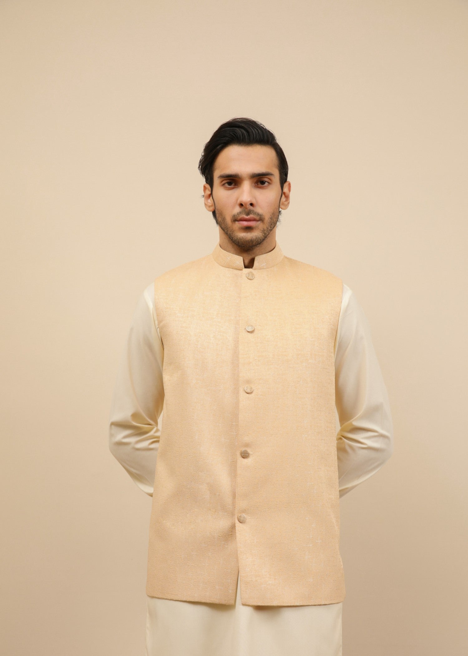 jamawar Waistcoat in Ivory