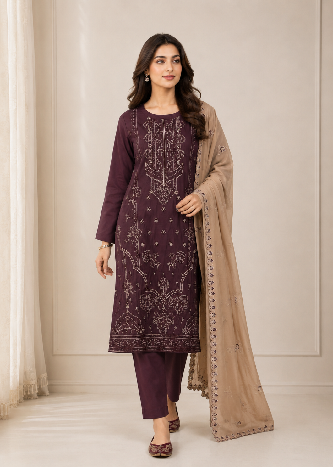 linen Kurta Set in Walnut brown
