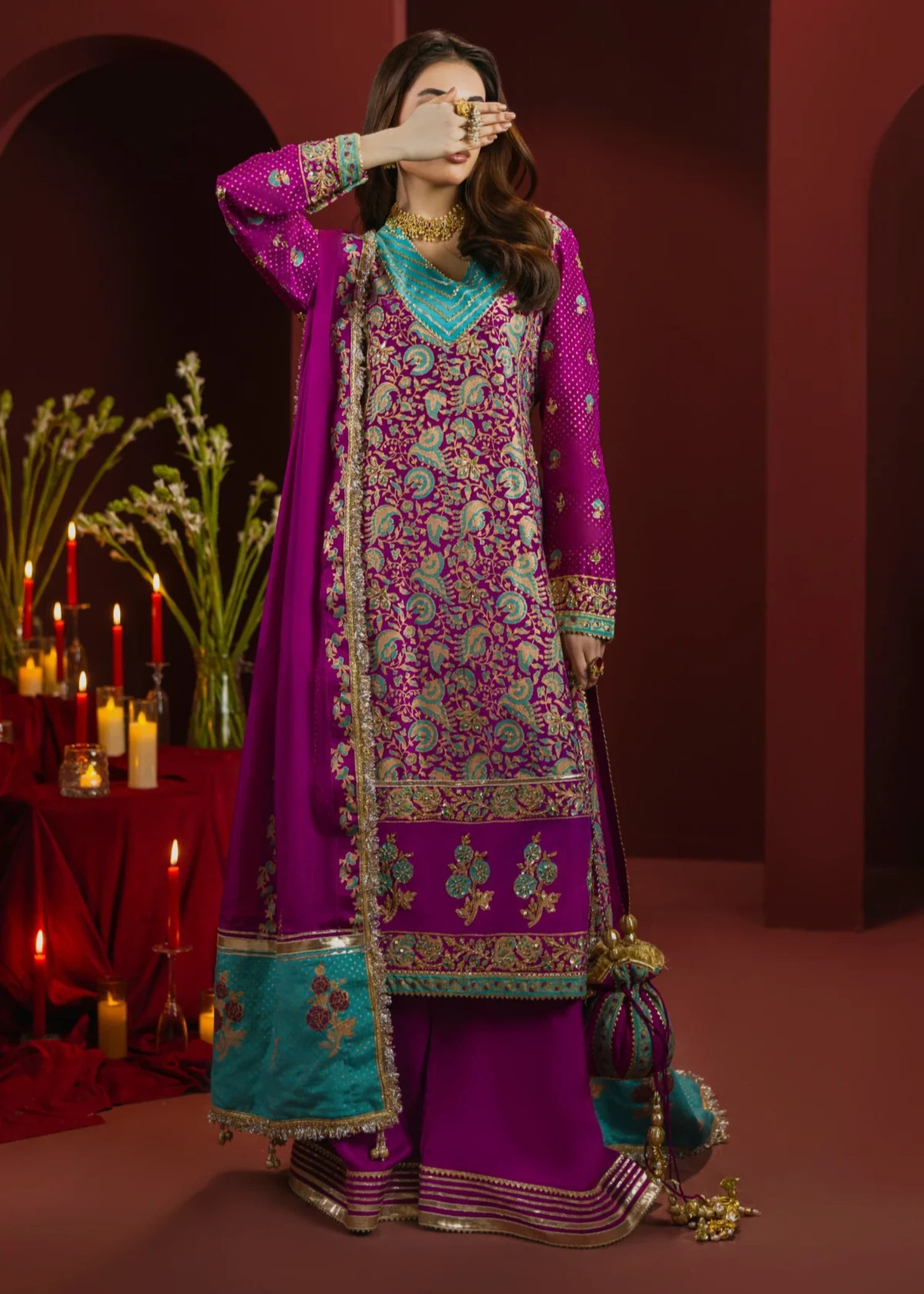raw silk Unstitched in Magenta
