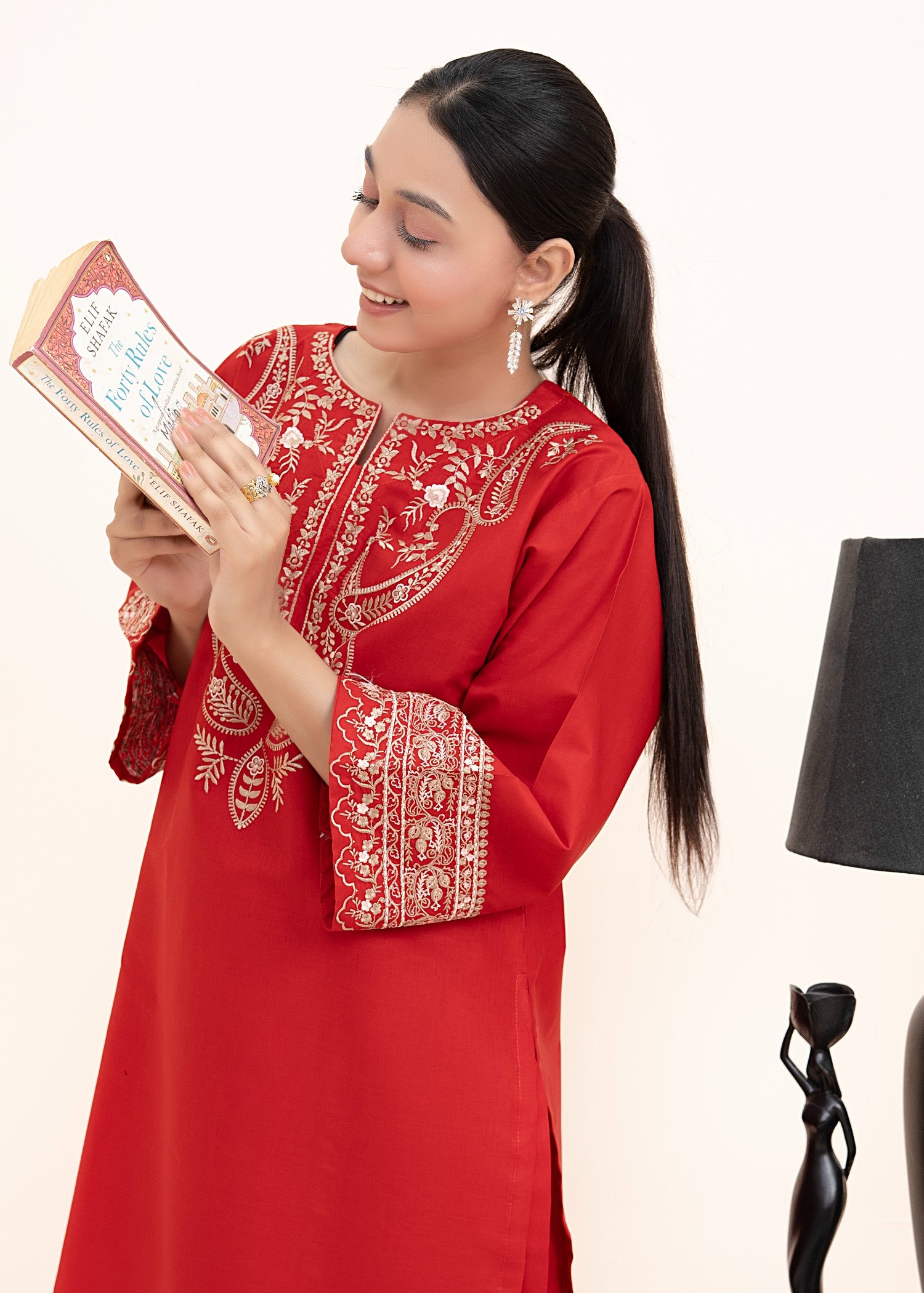 lawn cotton Kurta Set in Red