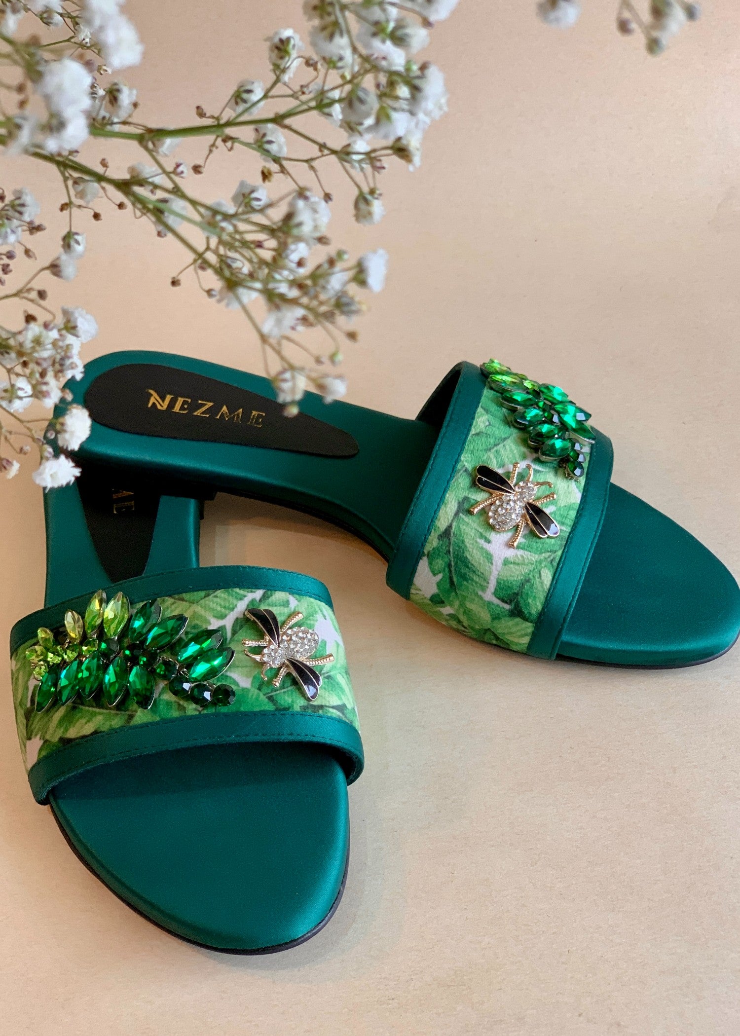 Flats in Emerald green by - High Quality Women Flats TJF1046