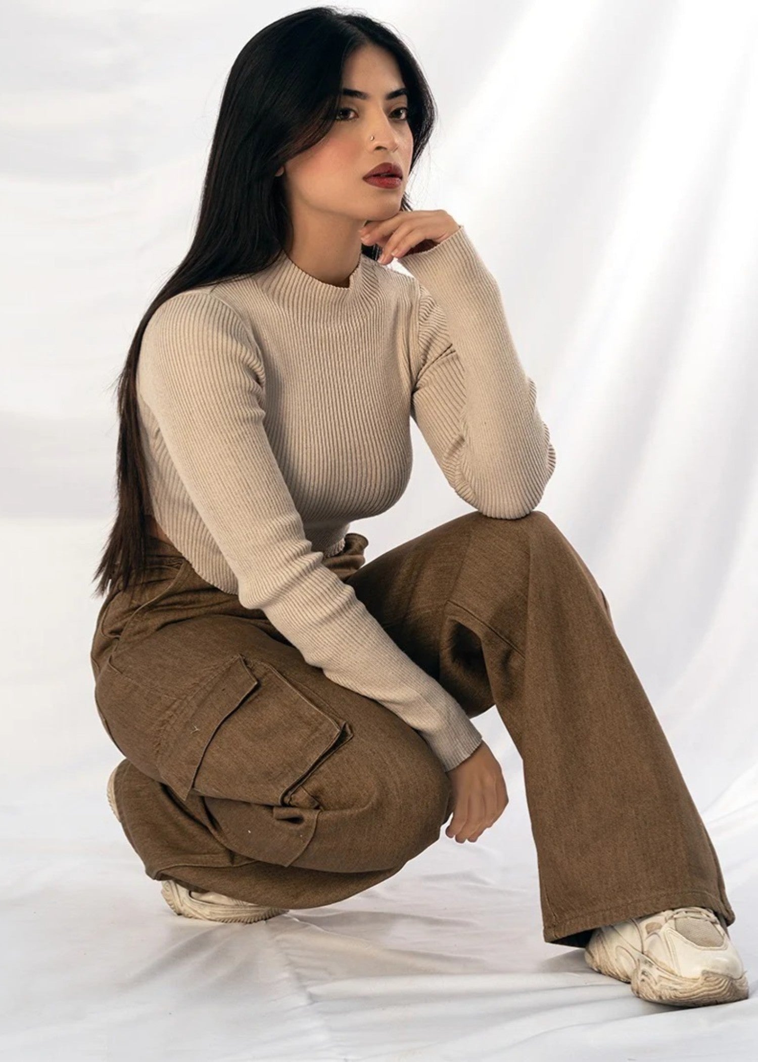 twill cambric Pants in Brown