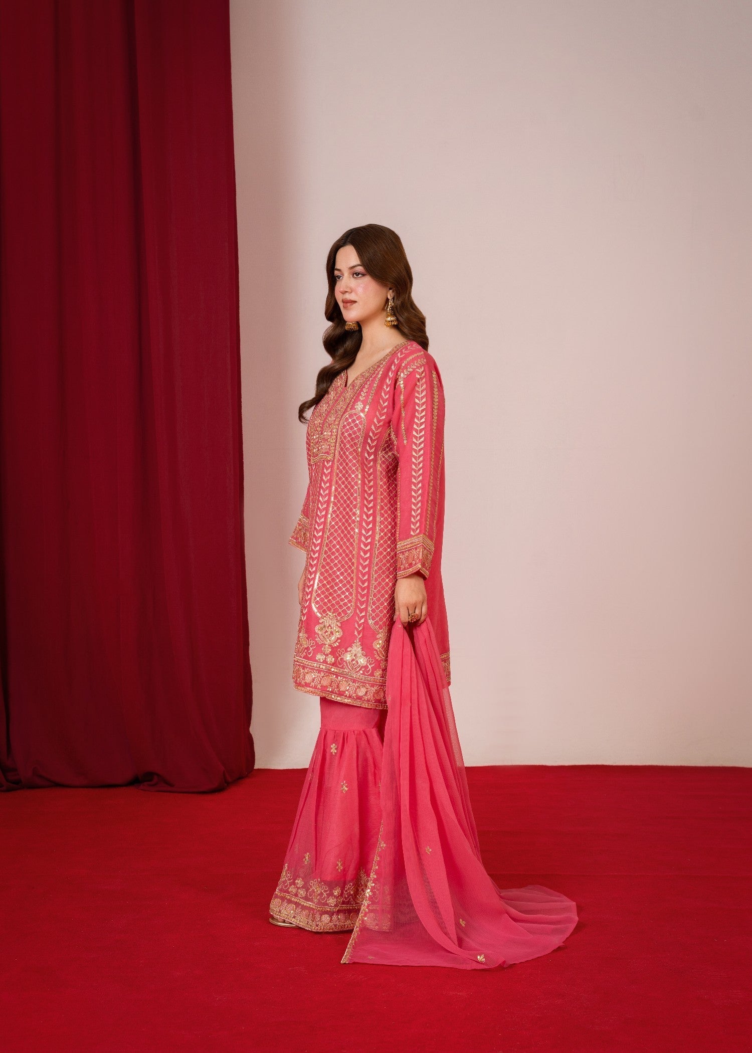 chiffon Gharara in Peach pink