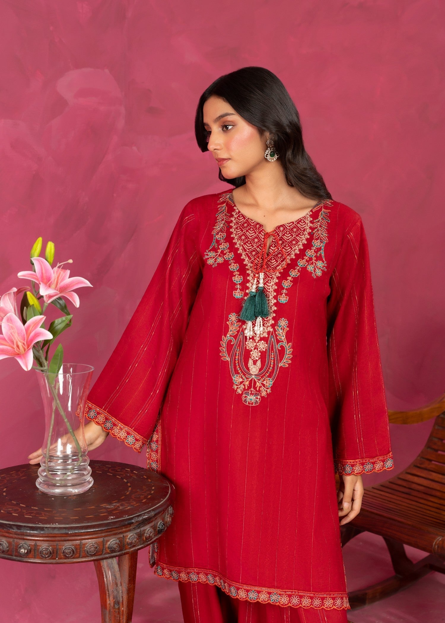 viscose Kurta Set in Crimson