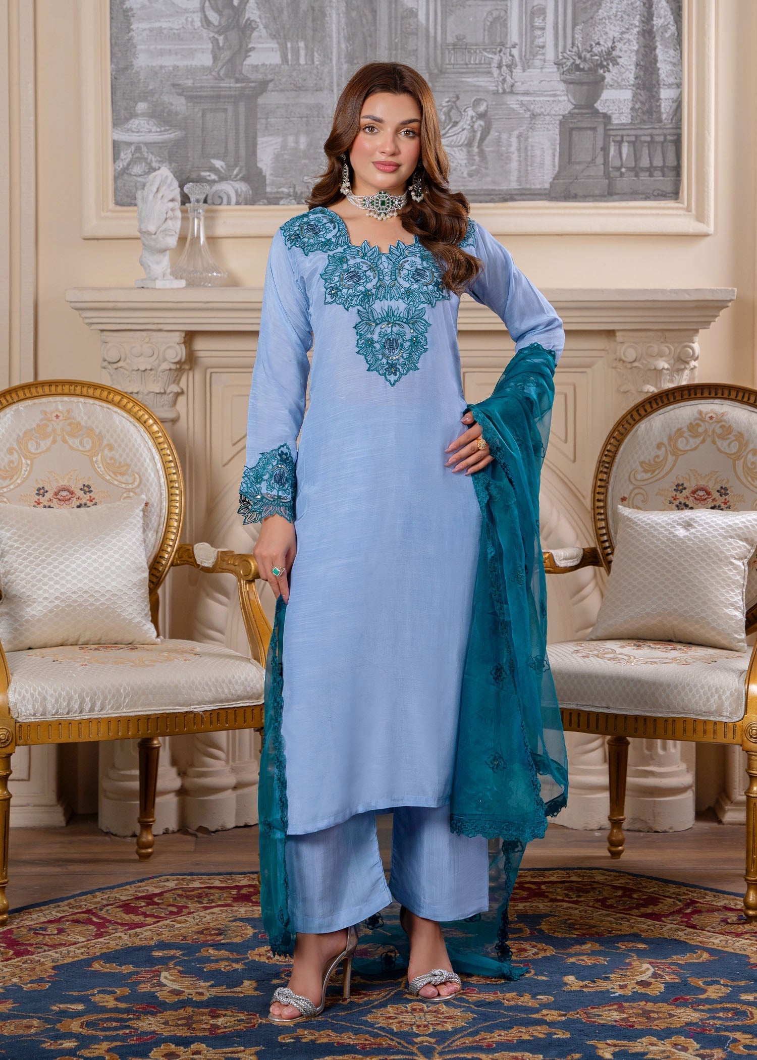 viscose Kurta Set in Ice blue