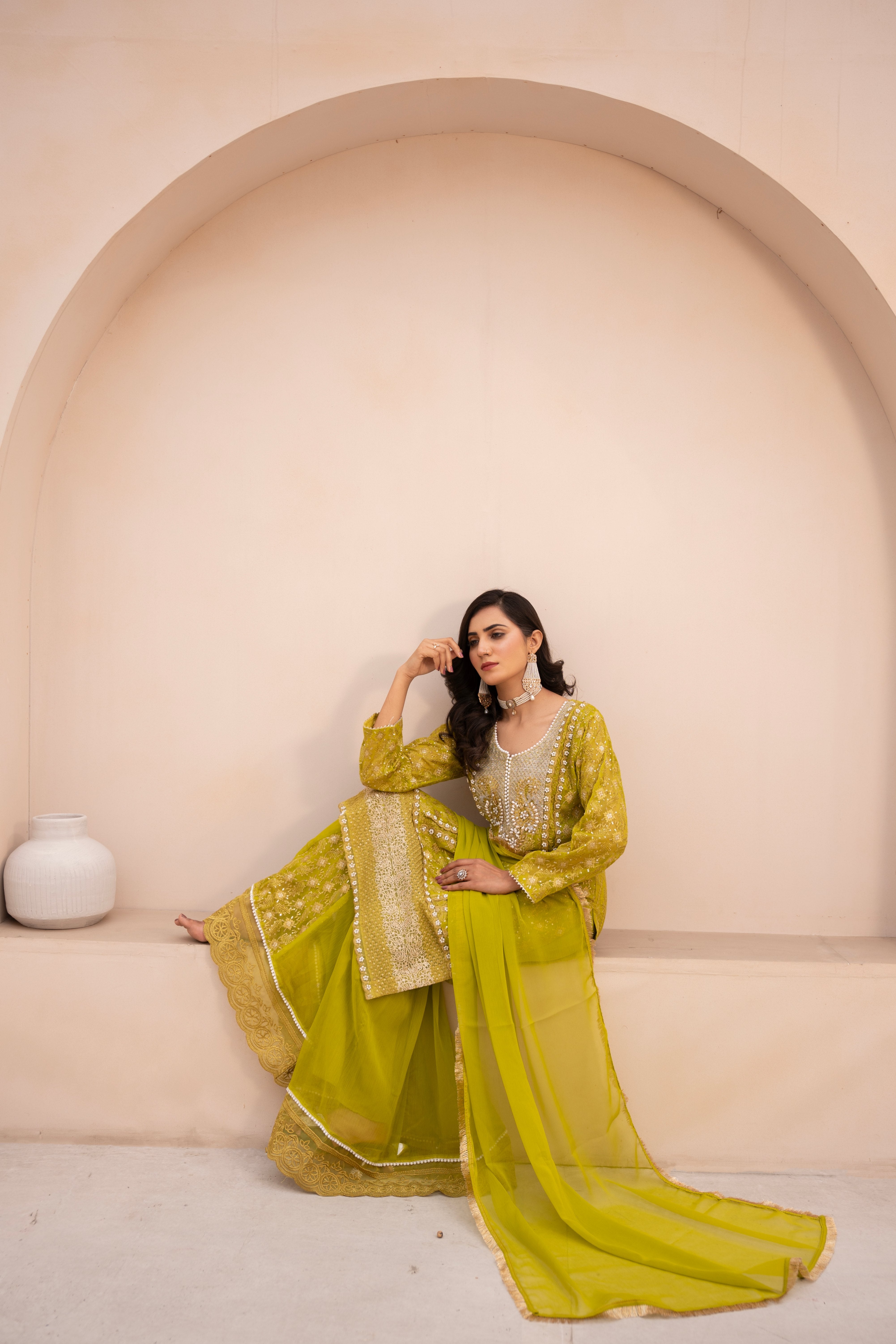 chiffon Sharara in Chartreuse