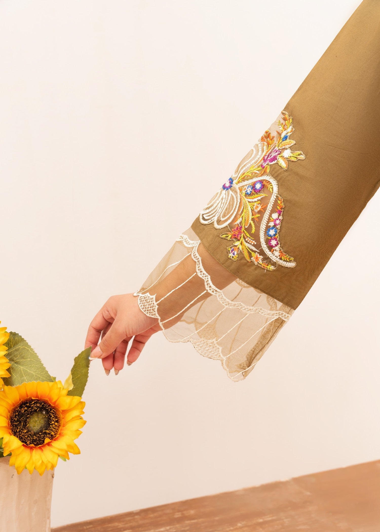 cambric Kurta Set in Brown