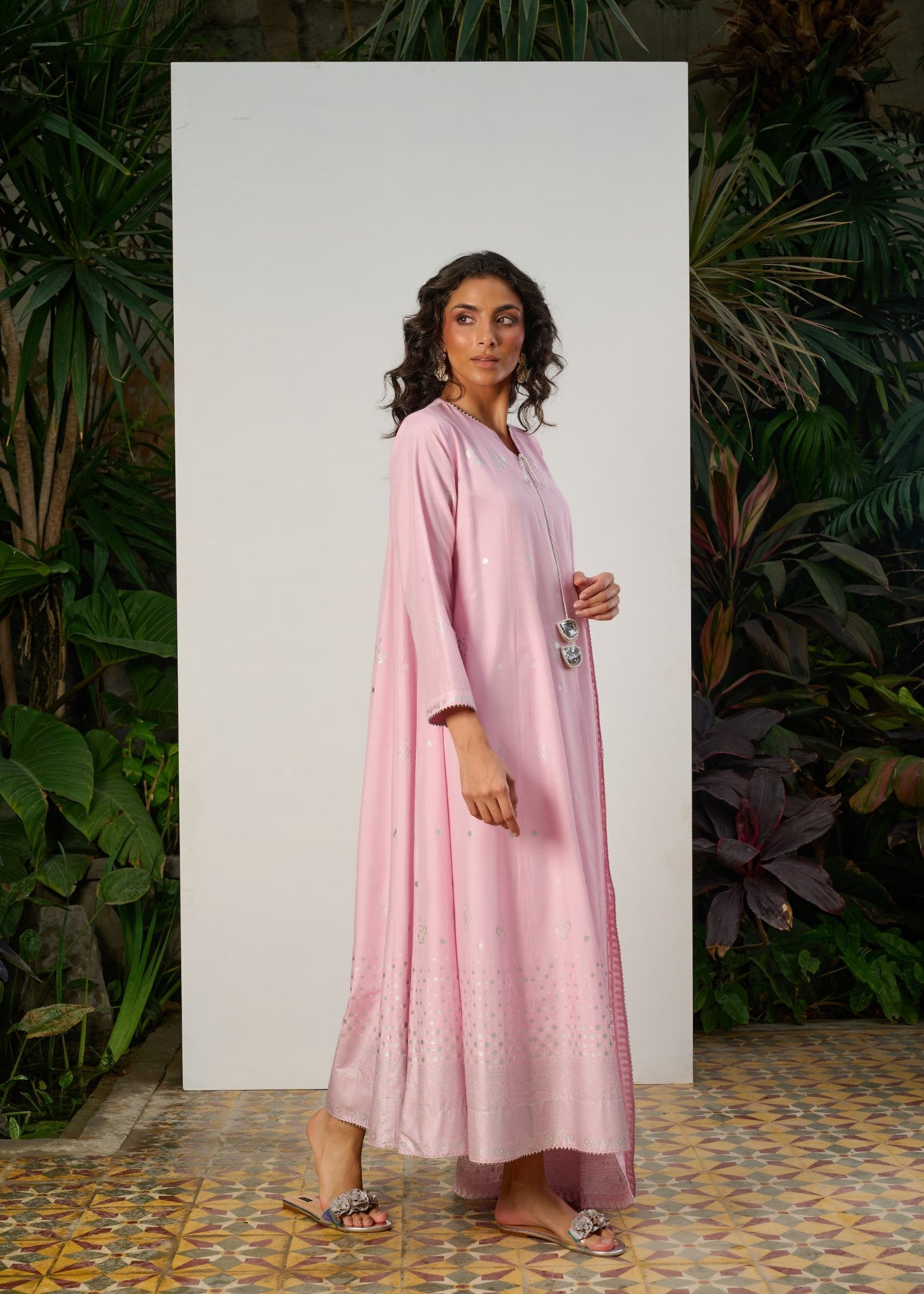 cotton silk Anarkali in Pink