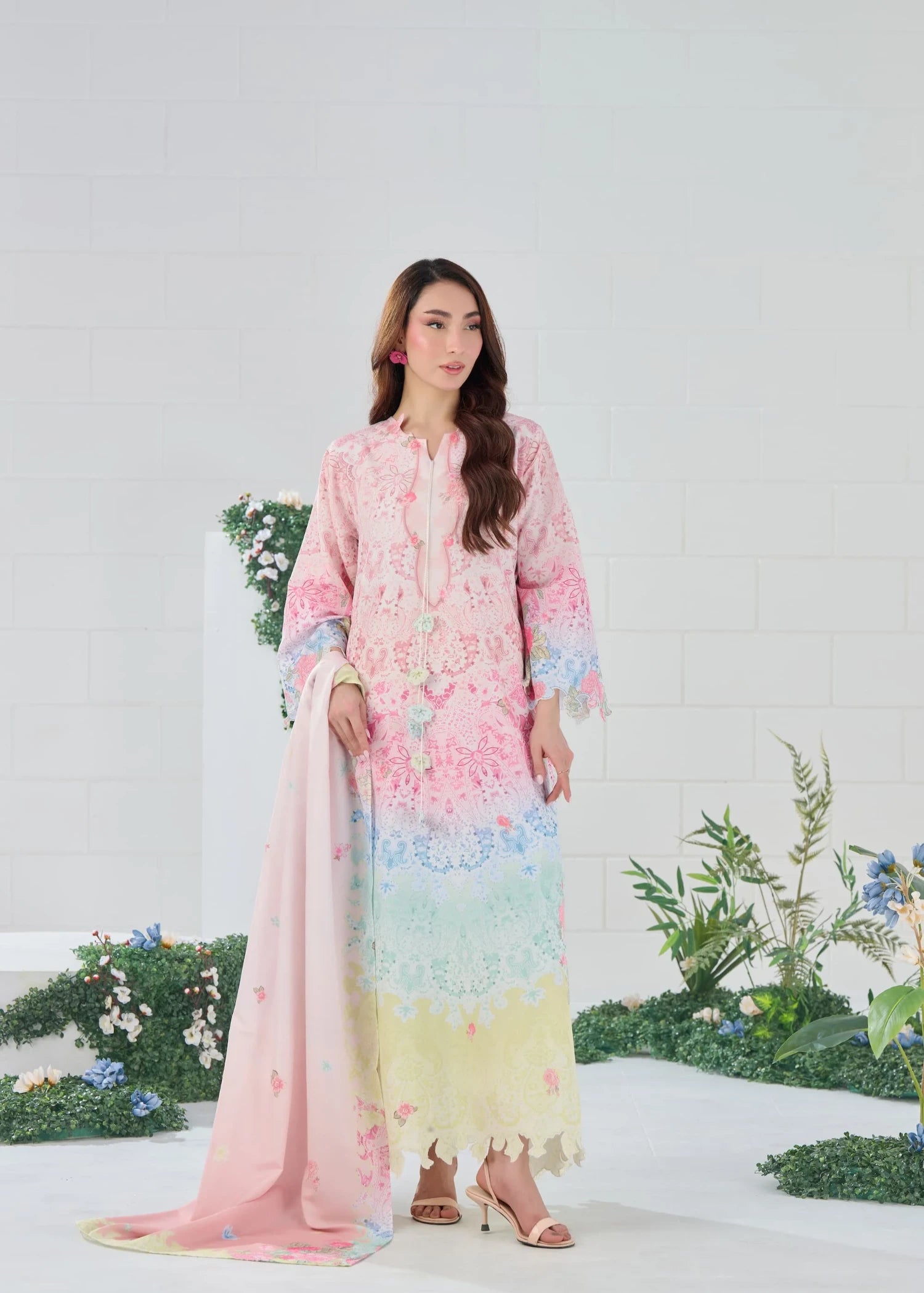 raw silk Kaftan in Multi