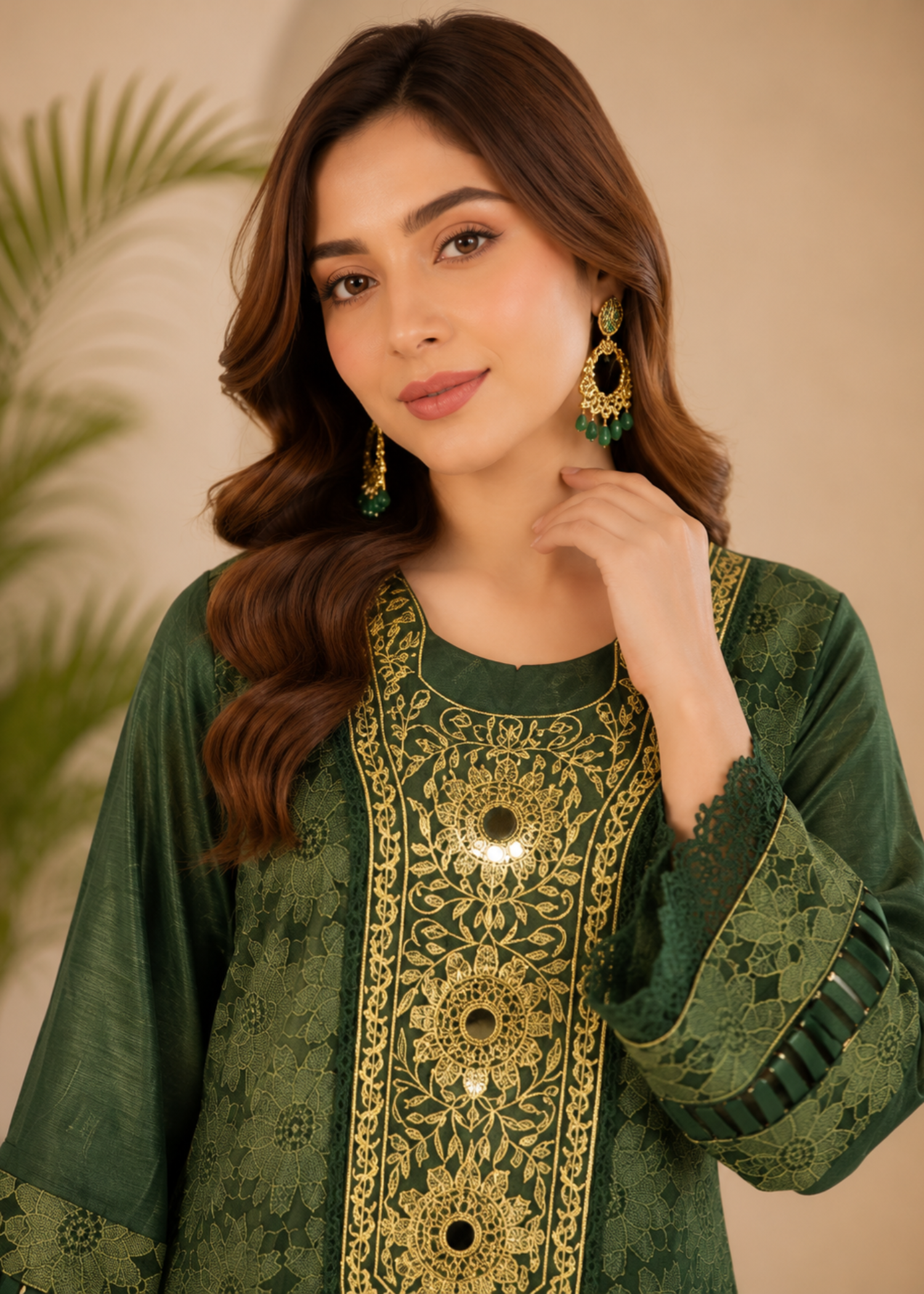 tissue Kurti in Green