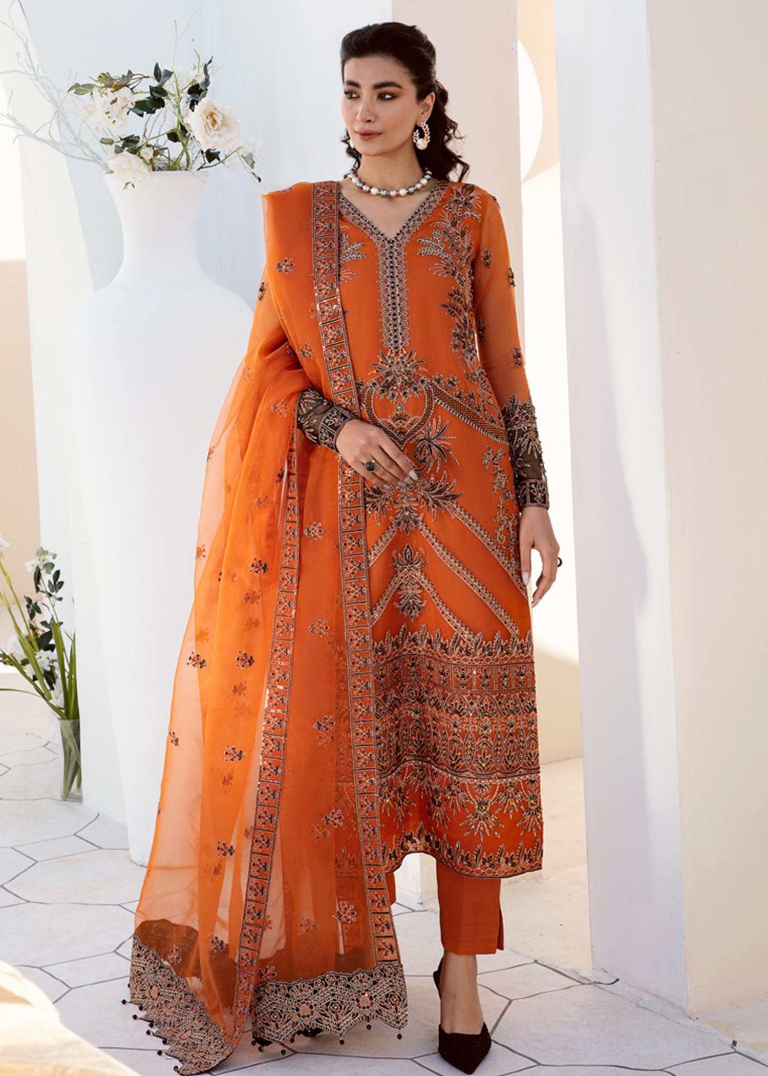 organza Unstitched in Copper orange